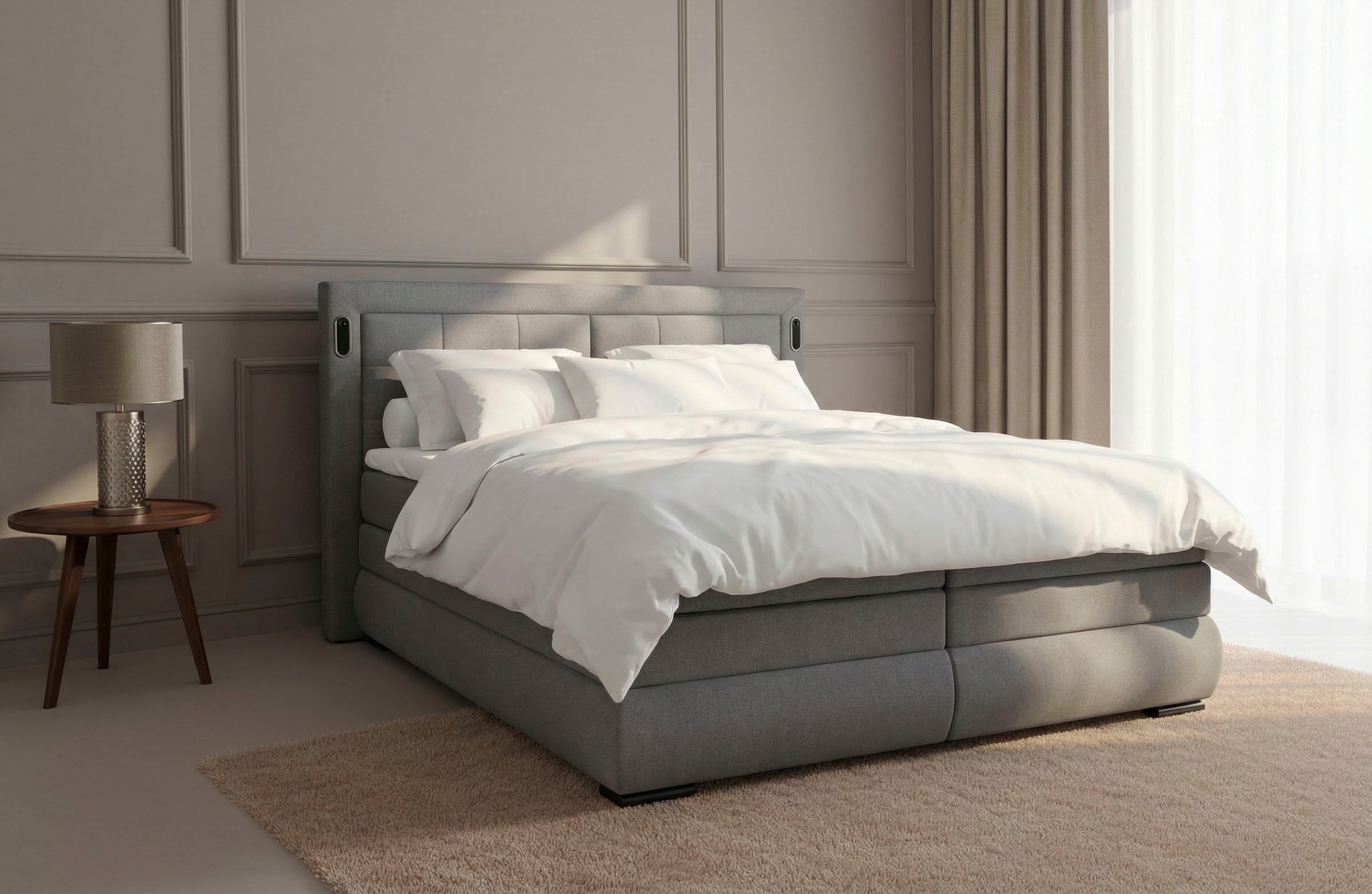OTTO home Boxspringbett »MIVVA mit Bettkasten, mit Taschenfederkernmatratze H3, H3/H4 mix, H4« mit Kaltschaum- oder Visco-Topper (bei H4), Komfortliegehöhe 67cm