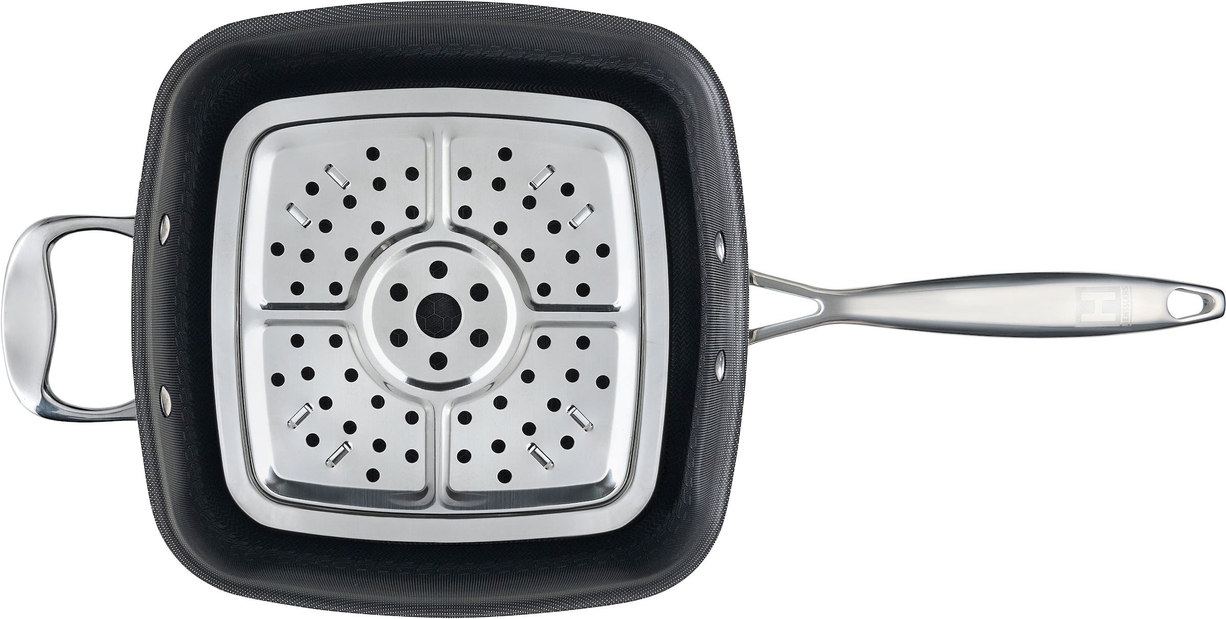 HENSSLERS Servierpfanne »HENSSLERS Edelstahl Viereck-Hochrandpfanne mit Glasdeckel« Edelstahl 4 Stk. tlg. inklusive Dünst- und Grilleinsatz