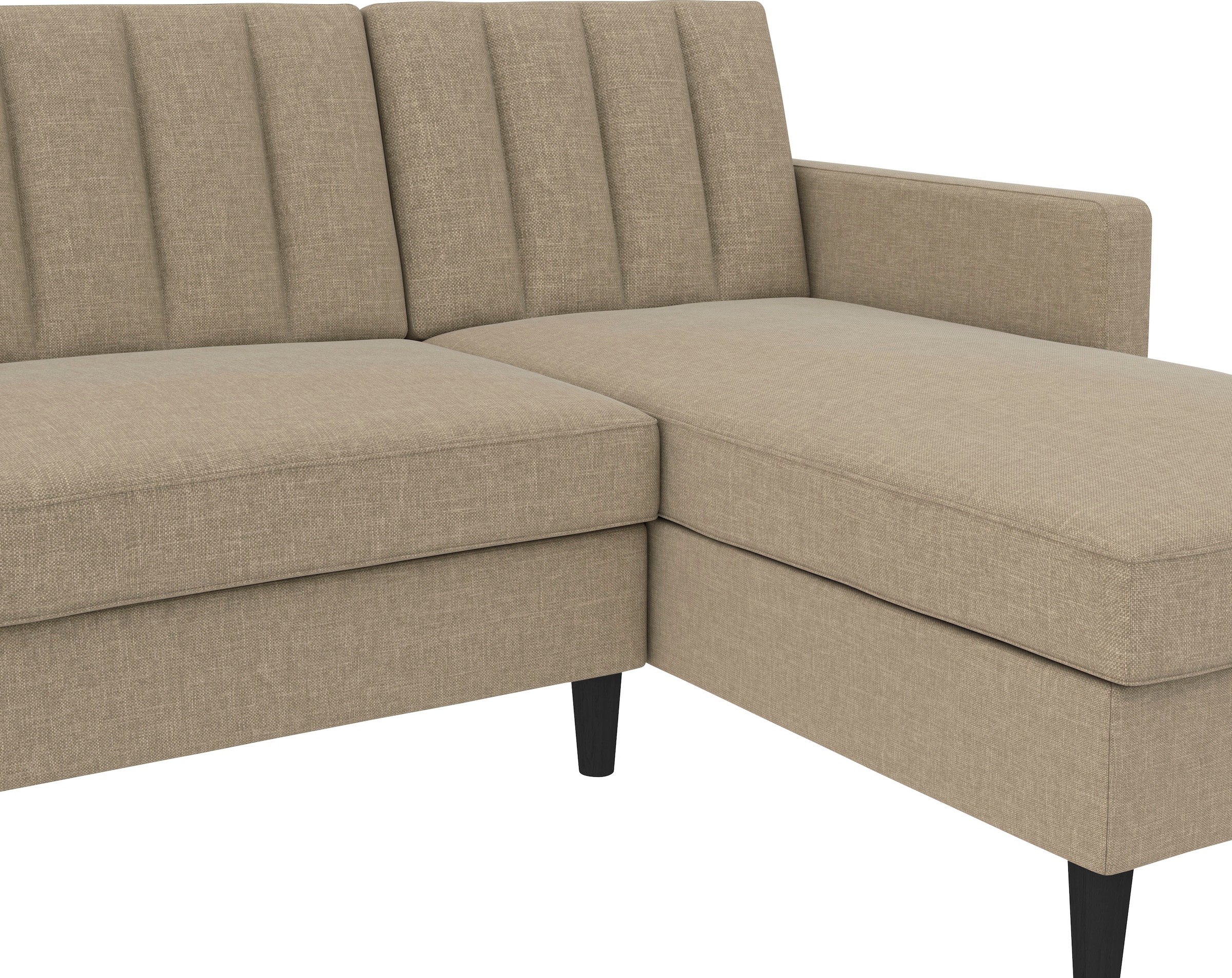 Dorel Home Ecksofa mit Schlafffunktion, Recamiere mit Stauraum beidseitig montierbar, Rückenlehne 2-teilig und 3-fach verstellbar