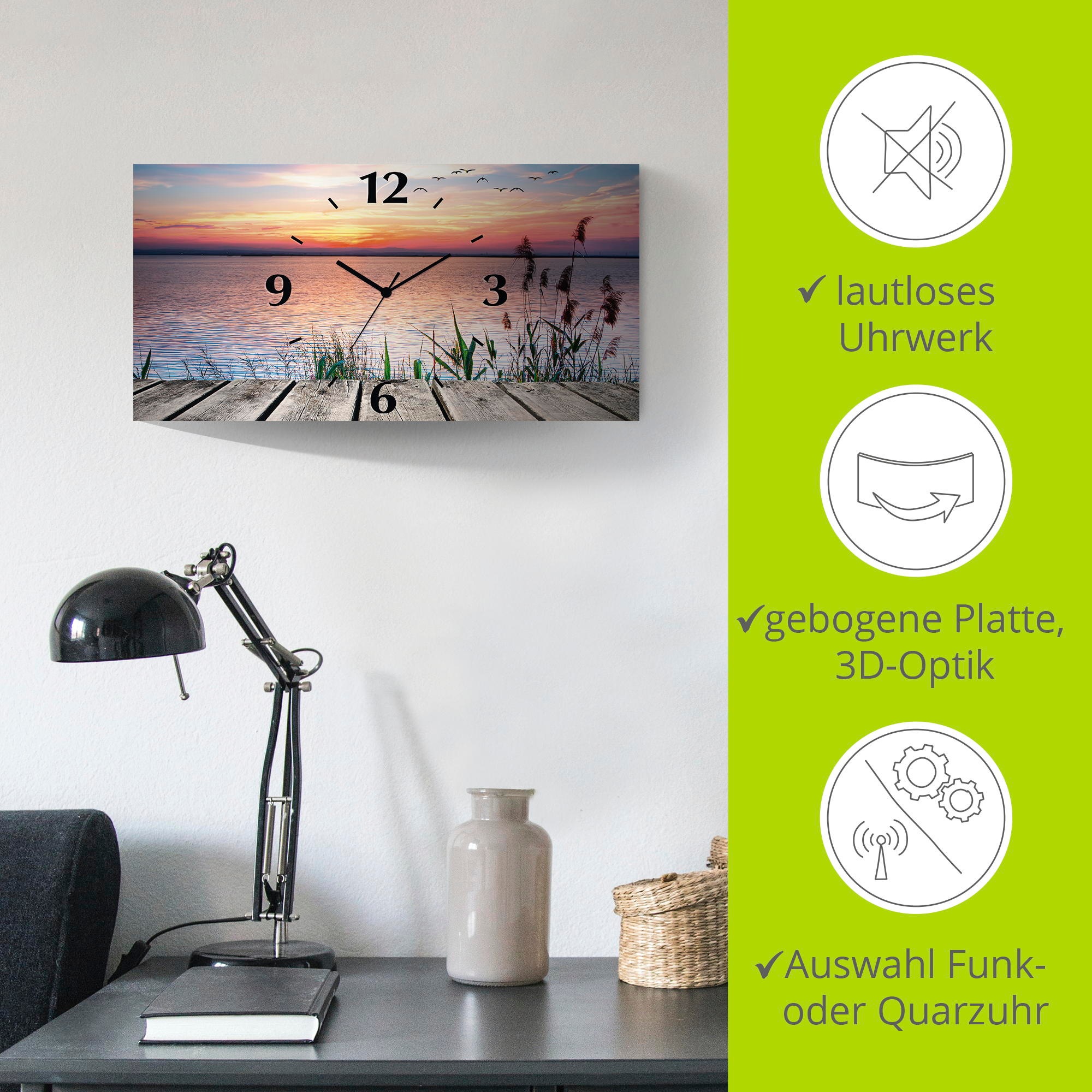 Artland Wanduhr »Der See in den Farben der Wolken«, 3D Optik gebogen, mit Quarz- oder Funkuhrwerk, versch. Größen