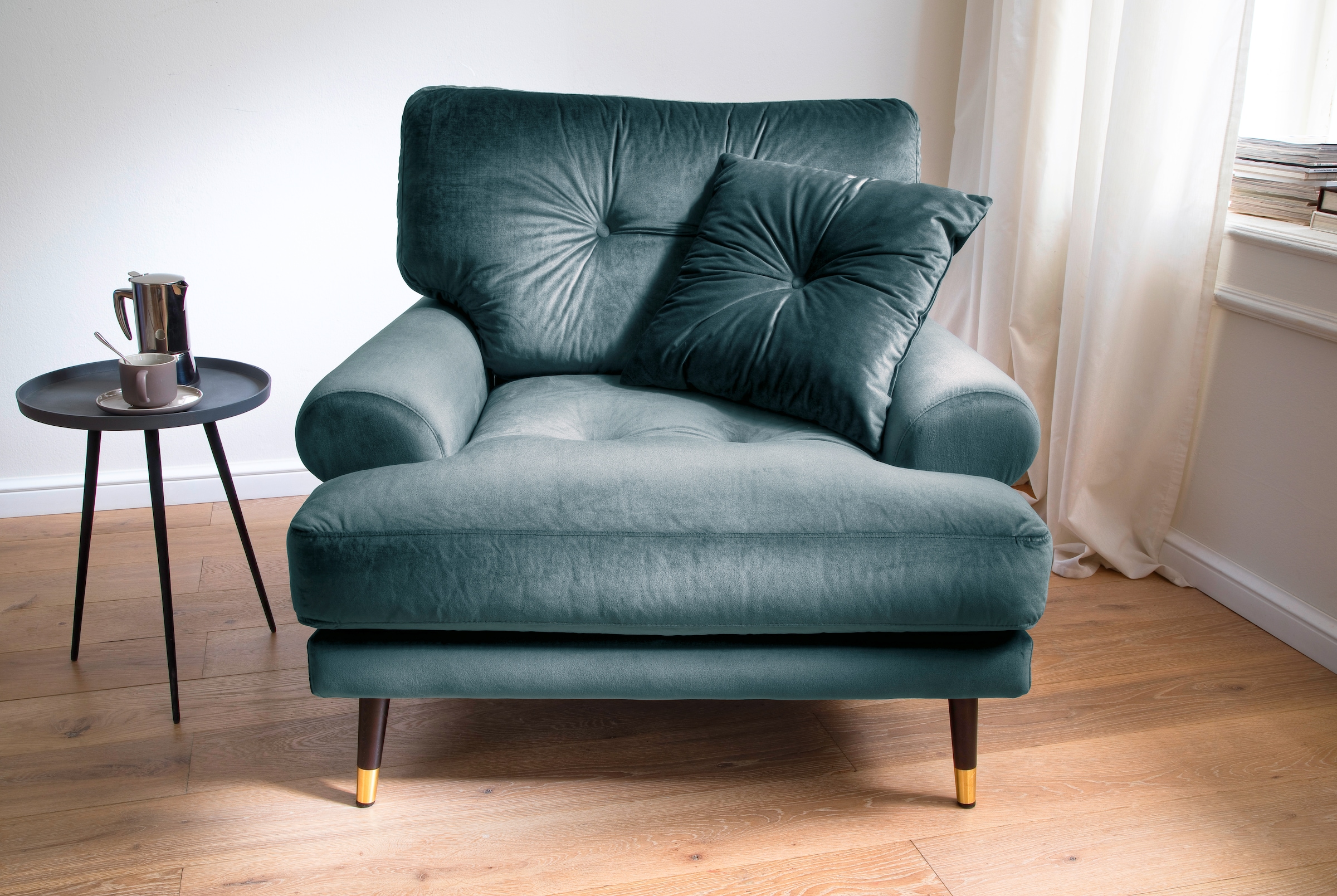 Trends by HG Loungesessel »TOKIO« in Microfaser mit hochwertigem Holz/Metallfuß