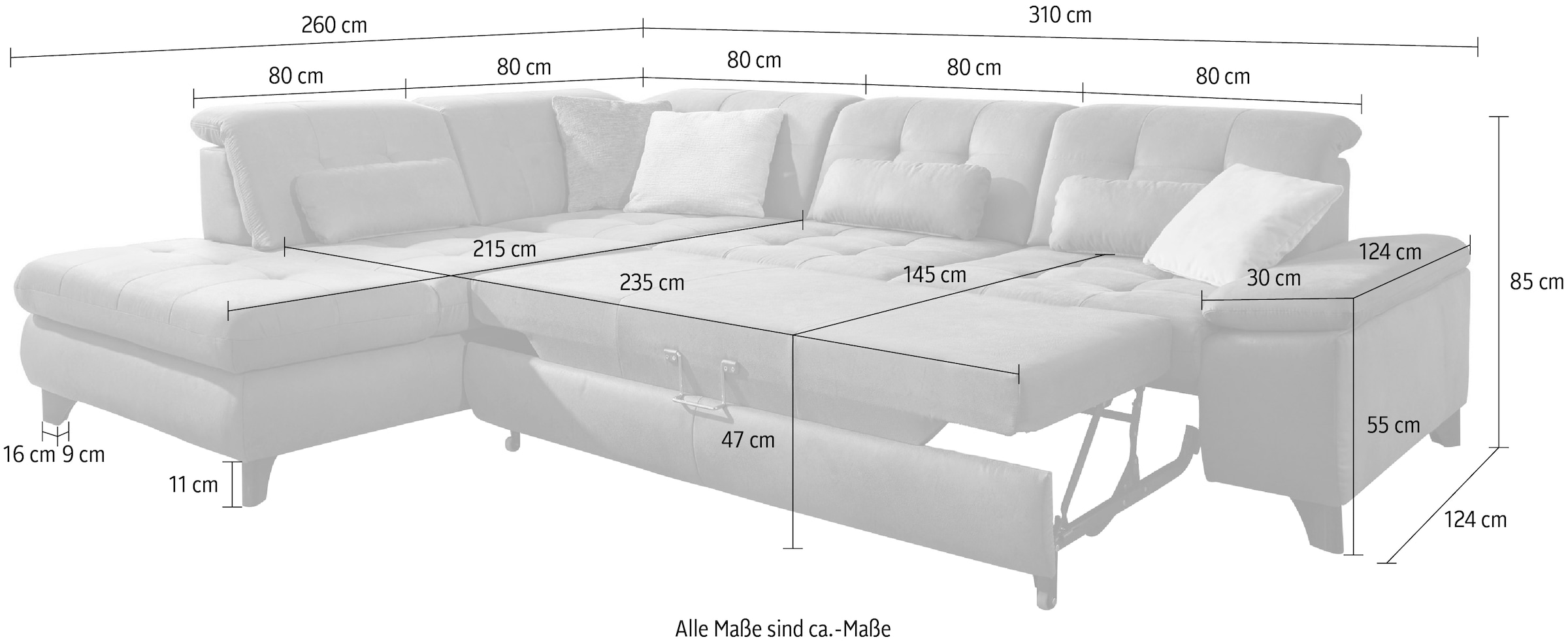 Die PlanBar Ecksofa »MP-IN18012 L-Form mit Federkern-Polsterung« mit Sitztiefenverstellung, optional Kopfteilverstellung & Bettfunktion