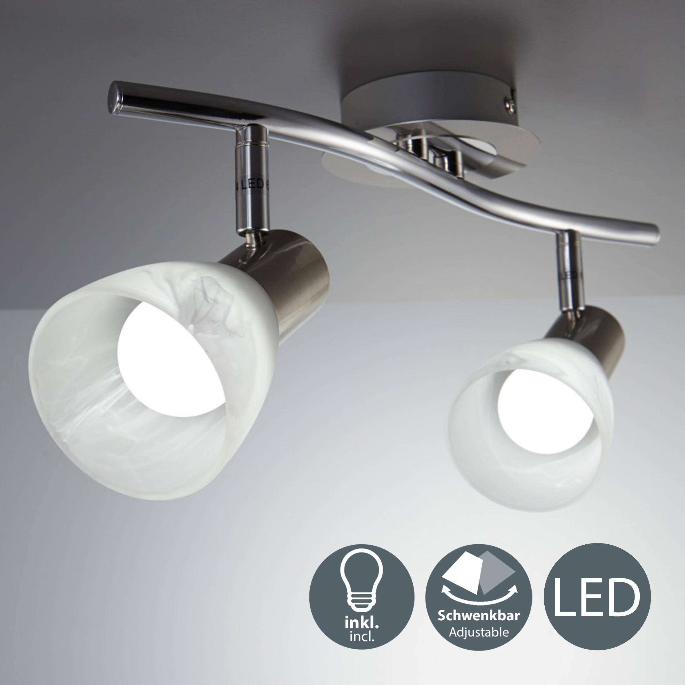 B.K.Licht LED Deckenstrahler, 2 flammig-flammig, LED Deckenlampe, Wohnzimmer, schwenkbar, Metall, Glas, inkl. 5W 470lm