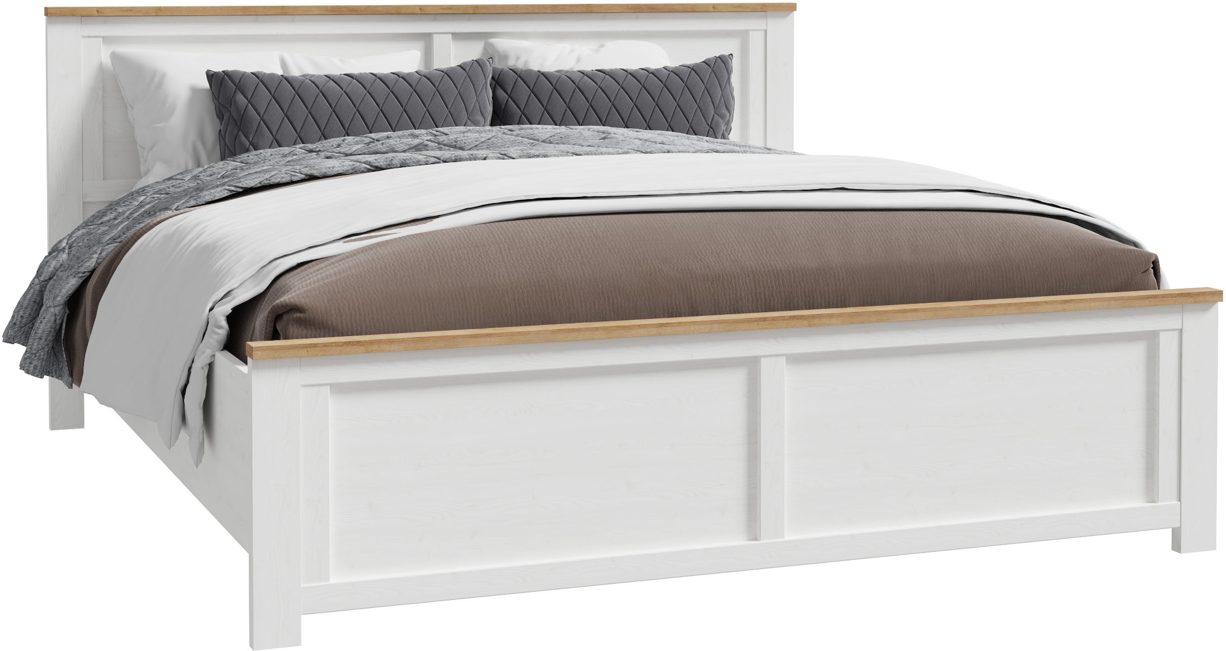 Cadre de lit BOHOL King Size 180x200 chêne clair blanc panneaux design traditionnel