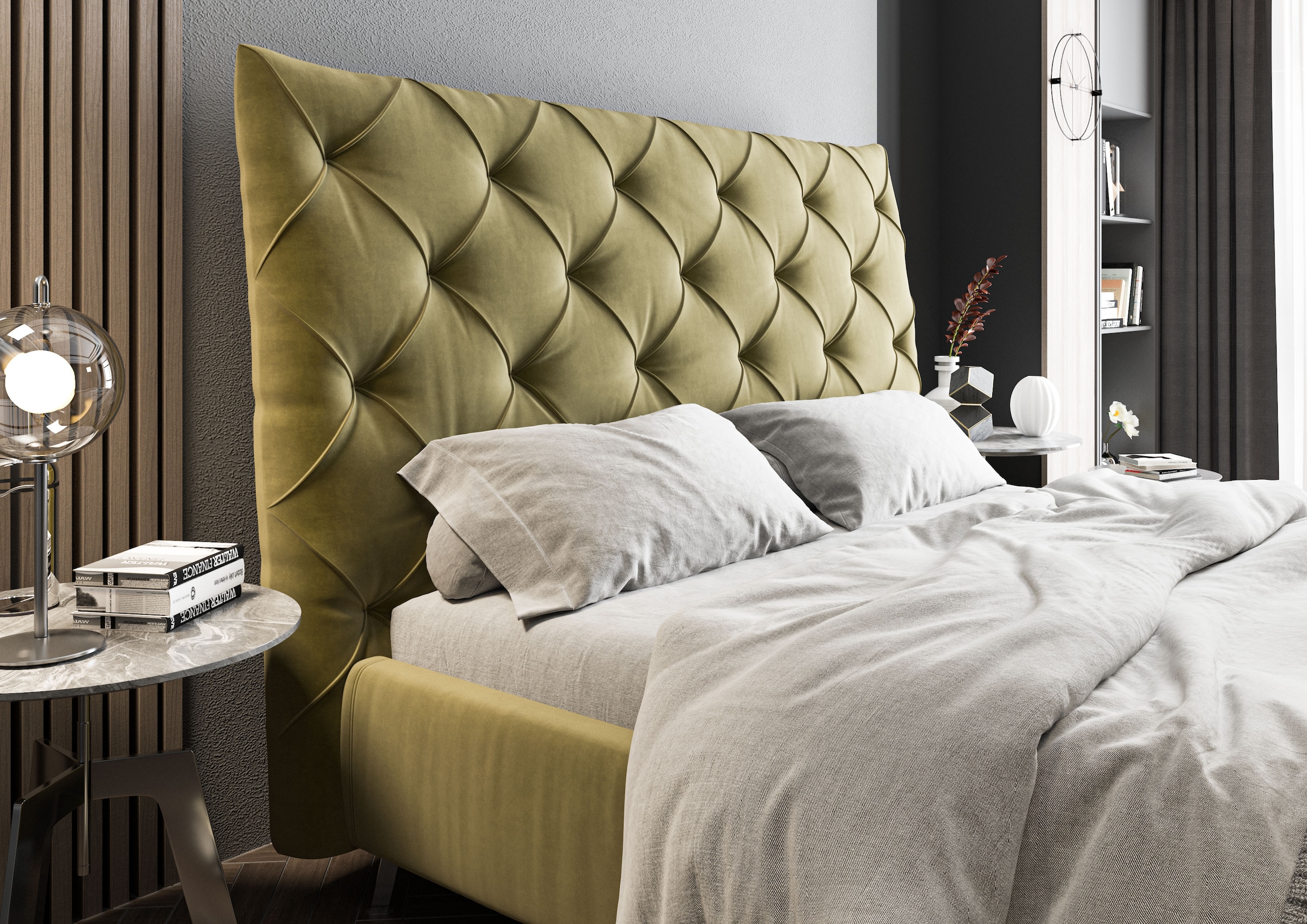 Home affaire Polsterbett »Elloree, in 4 Breiten, hinten mit Originalstoff bezogen, auch in Leder« Kopfteilhöhe 143cm, belastbar bis 280 kg, auch in Überlänge 220cm