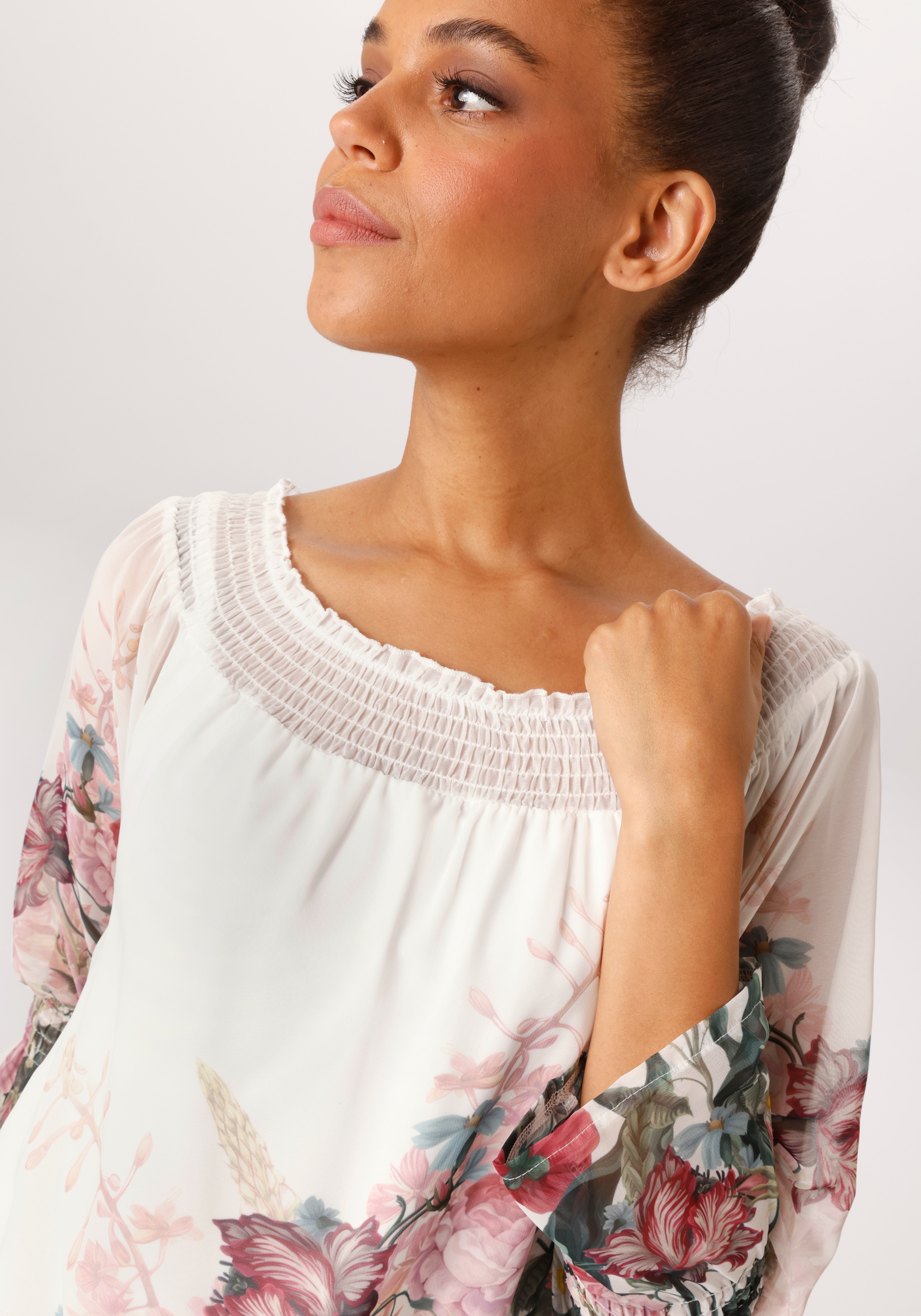Aniston CASUAL Schlupfbluse mit bunten Blumen kunstvoll bedruckt - NEUE KOLLEKTION