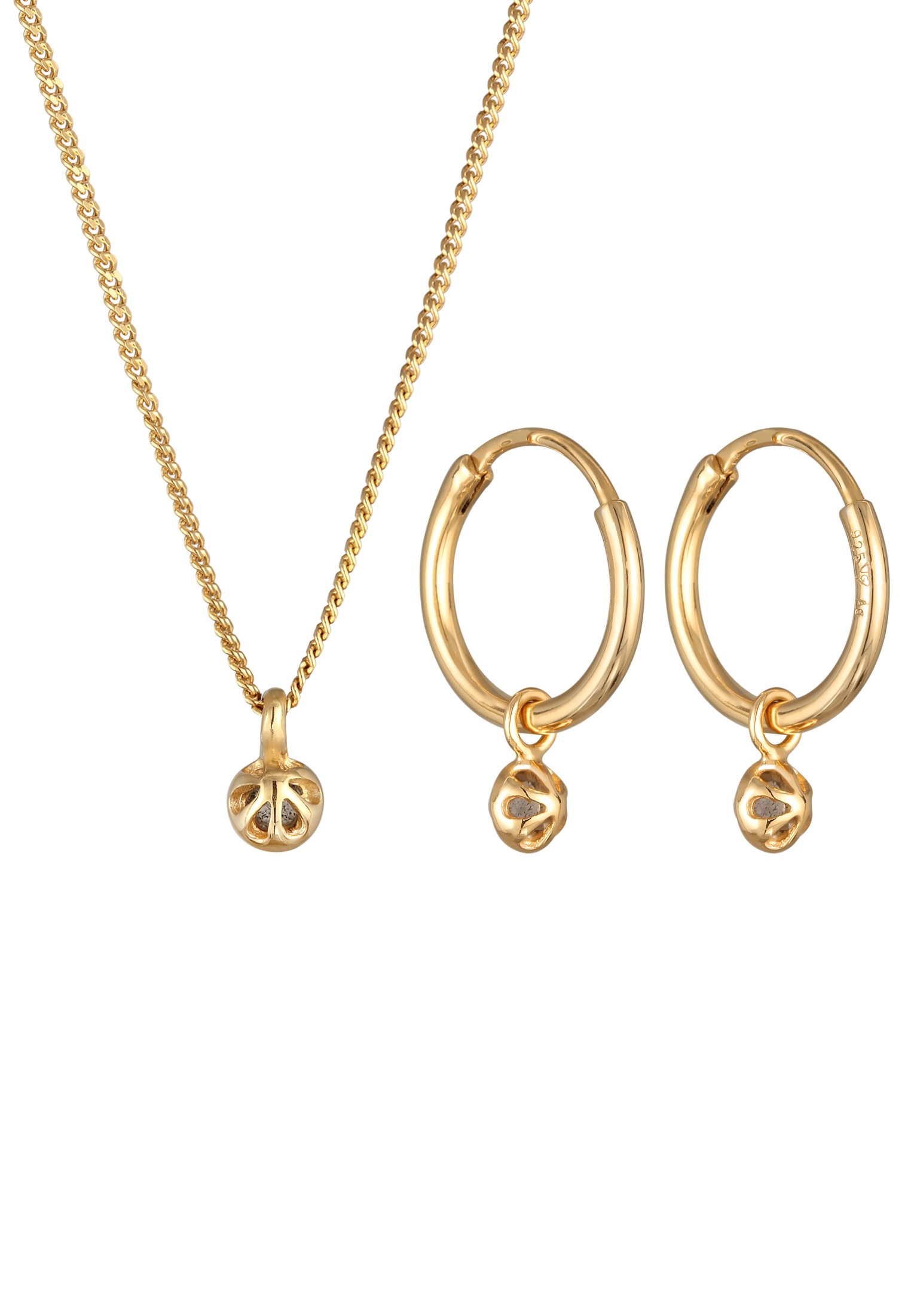 Elli Premium Ohrring und Ketten Set »Schmuckset Kette Creolen Labradorite Stein 925 Silber vergoldet« ()