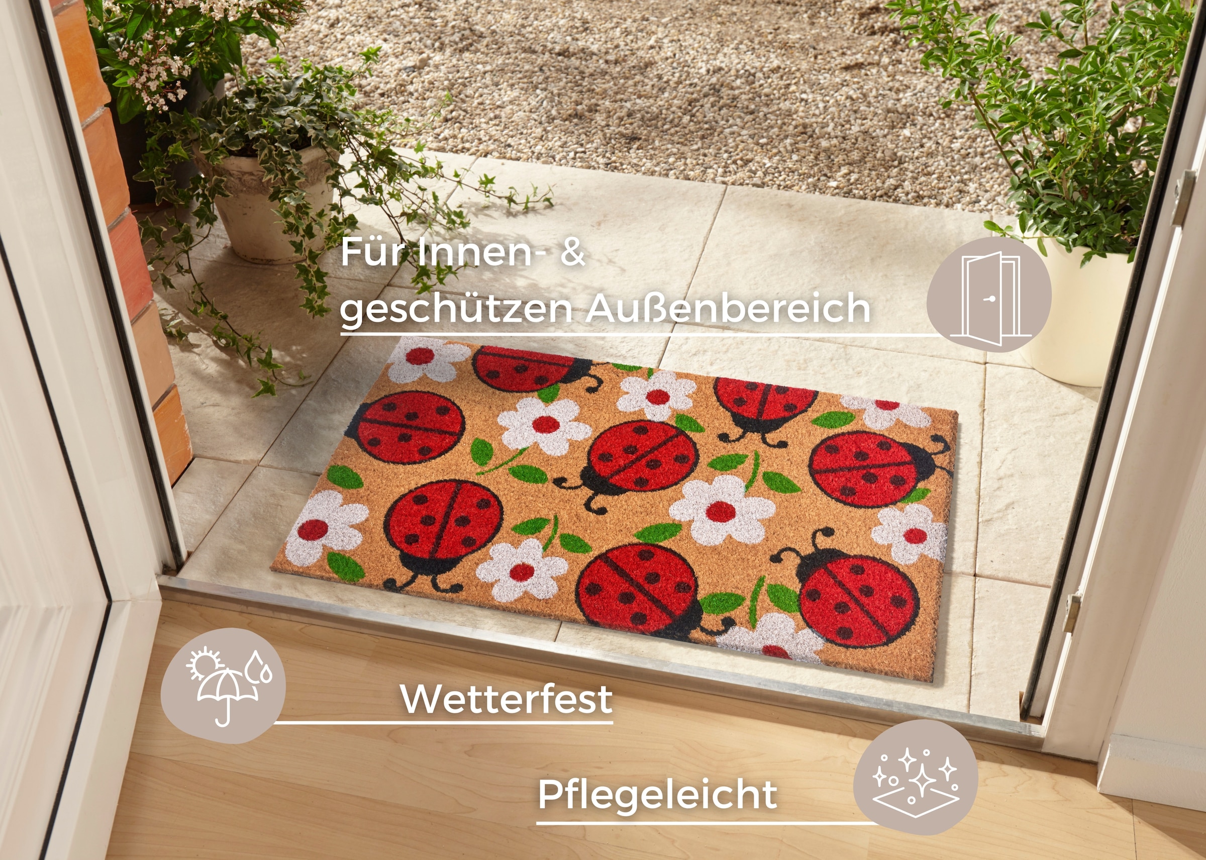 HANSE Home Fußmatte »Lady Beetle, Türmatte«, rechteckig, 15 mm Höhe, Kokos, Schmutzfangmatte, Outdoor, Rutschfest, Innen, Kokosmatte, Flur