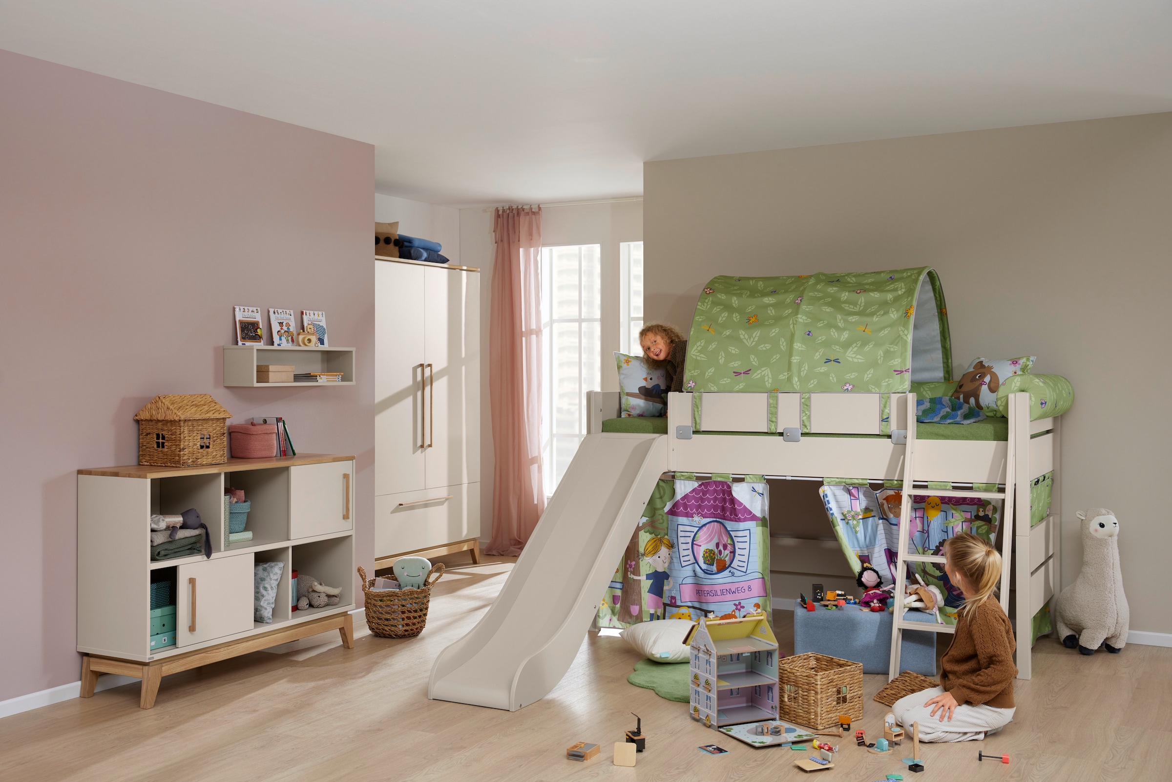 PAIDI Spielbett »TIAGO in verschiedenen Größen und Farben, mit Leiter und Rutsche« Höhe 120 cm, 120kg Tragkraft, 5 Jahre Garantie,  Rausfallschutz, geprüfte Sicherheit, umbaubares Bett mit Massivholz