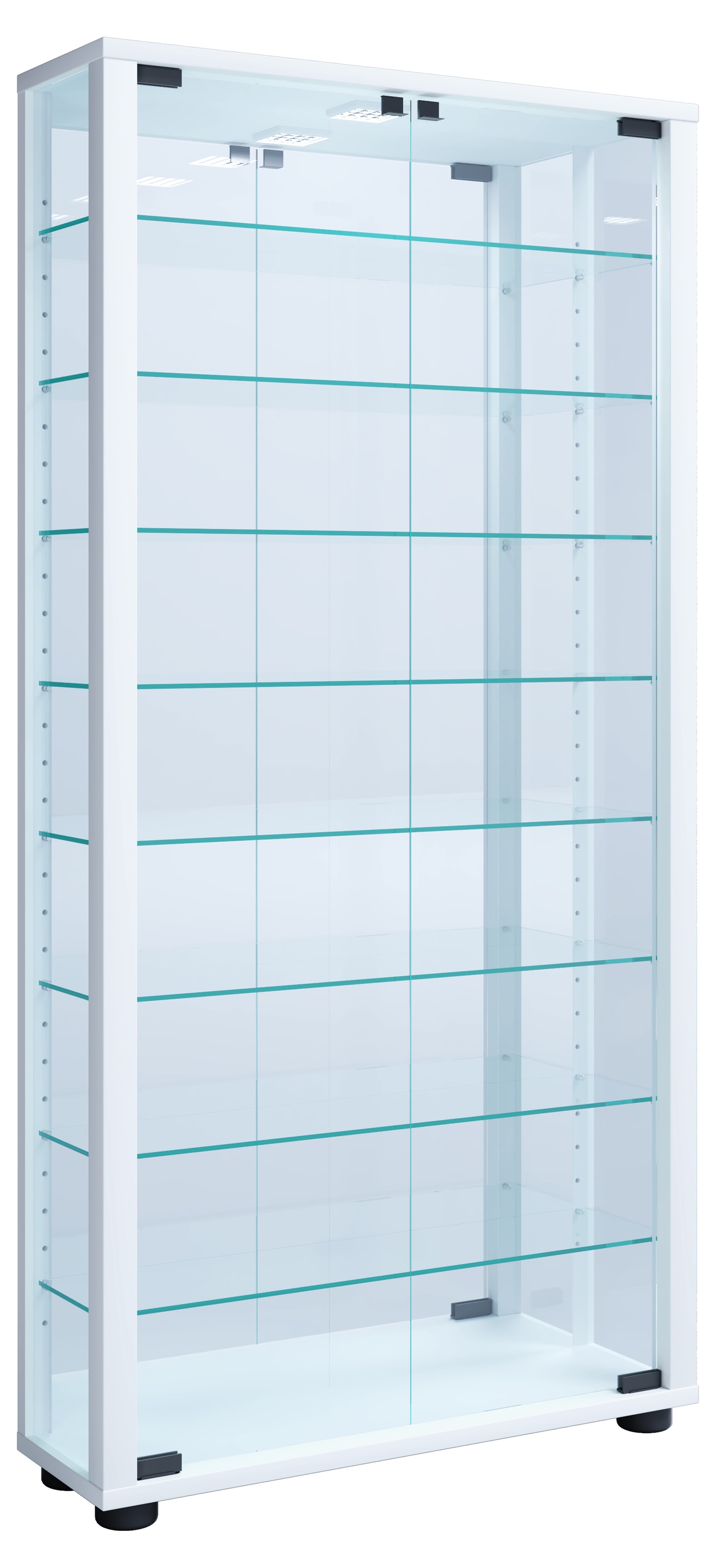 VCM Vitrine »VCM Glasvitrine stehend | Vitrine Glas mit ESG-Sicherheitsglas | Maße ca. H. 115 x B. 59 x T. 18 cm | Standvitrine Glas | Modern und platzsparend | Glas Vitrinenschrank ¿ Lumo Maxi Spiegel«, (1 St.)