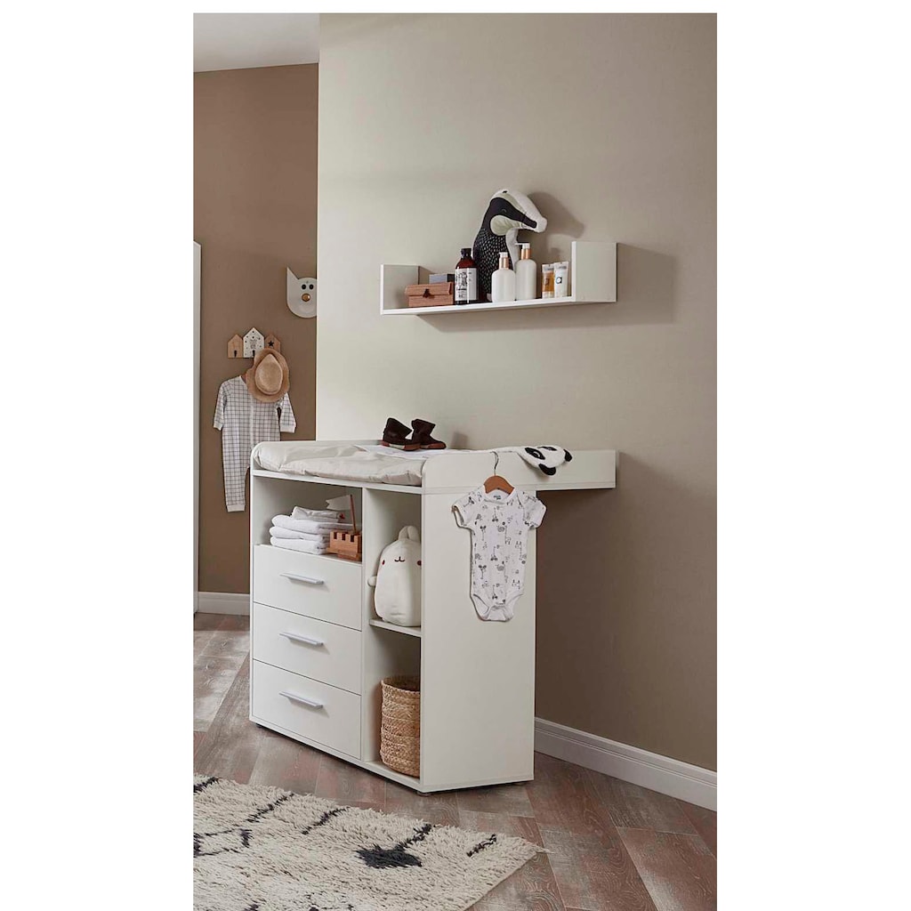 BMG Möbel Babyzimmer-Komplettset »Lea«, (Set, 7 St., Bett, Wickelkommode, Schrank, Standregal, Unterstellregal, Wandboard)