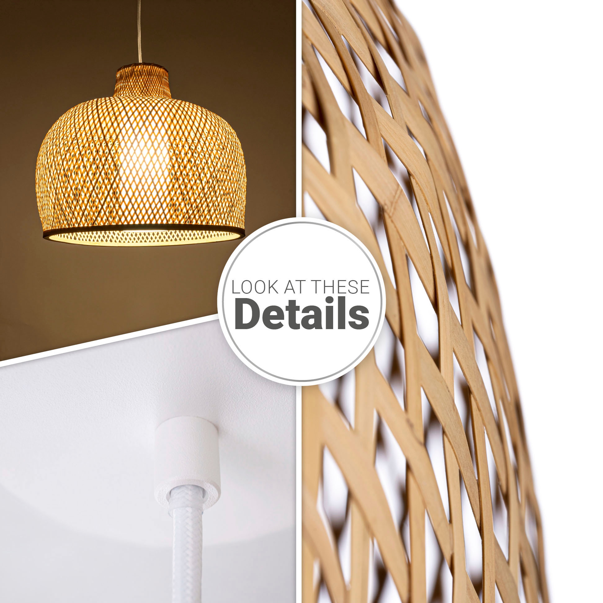 E27 Home 3 Wohnzimmer XXL Lampe mit »TOPU«, Jahren Garantie Korblampen LED | kaufen Rustikal Pendelleuchte Bambus online Pendellampe Boho Paco