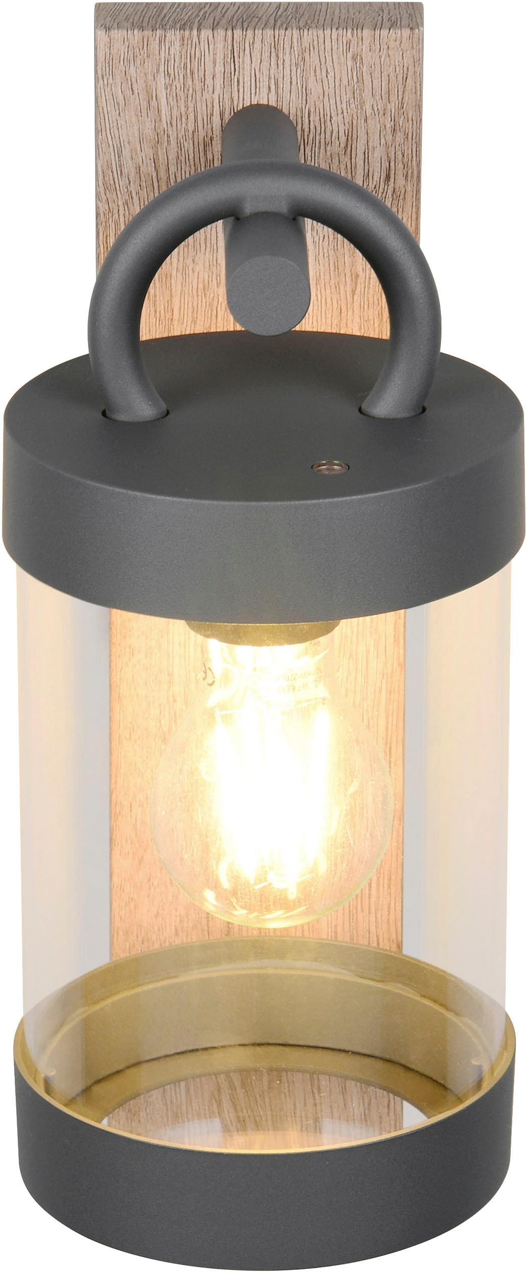 TRIO Leuchten Außen-Wandleuchte »SAMBESI, Laternen Optik Hauswand, exkl 1x E27 max 28W Dämmerungssensor« E27 1 Stk. warmweiß - kaltweiß Fassadenbeleuchtung aus Alu Druckguss, Rückenplatte Holz Nachbildung