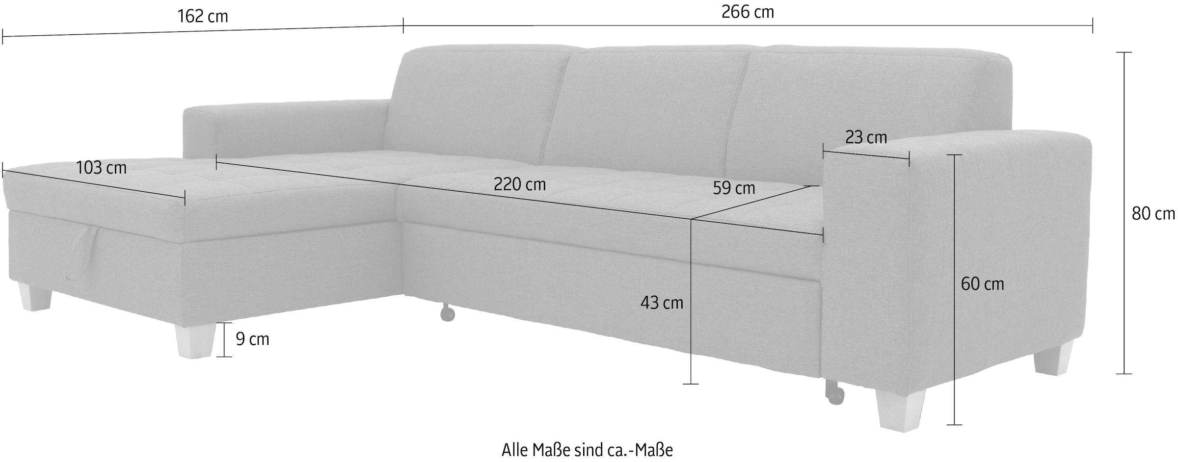Home affaire Ecksofa »Corby L-Form« wahlweise mit Bettfunktion, Steppung auf Sitzfläche