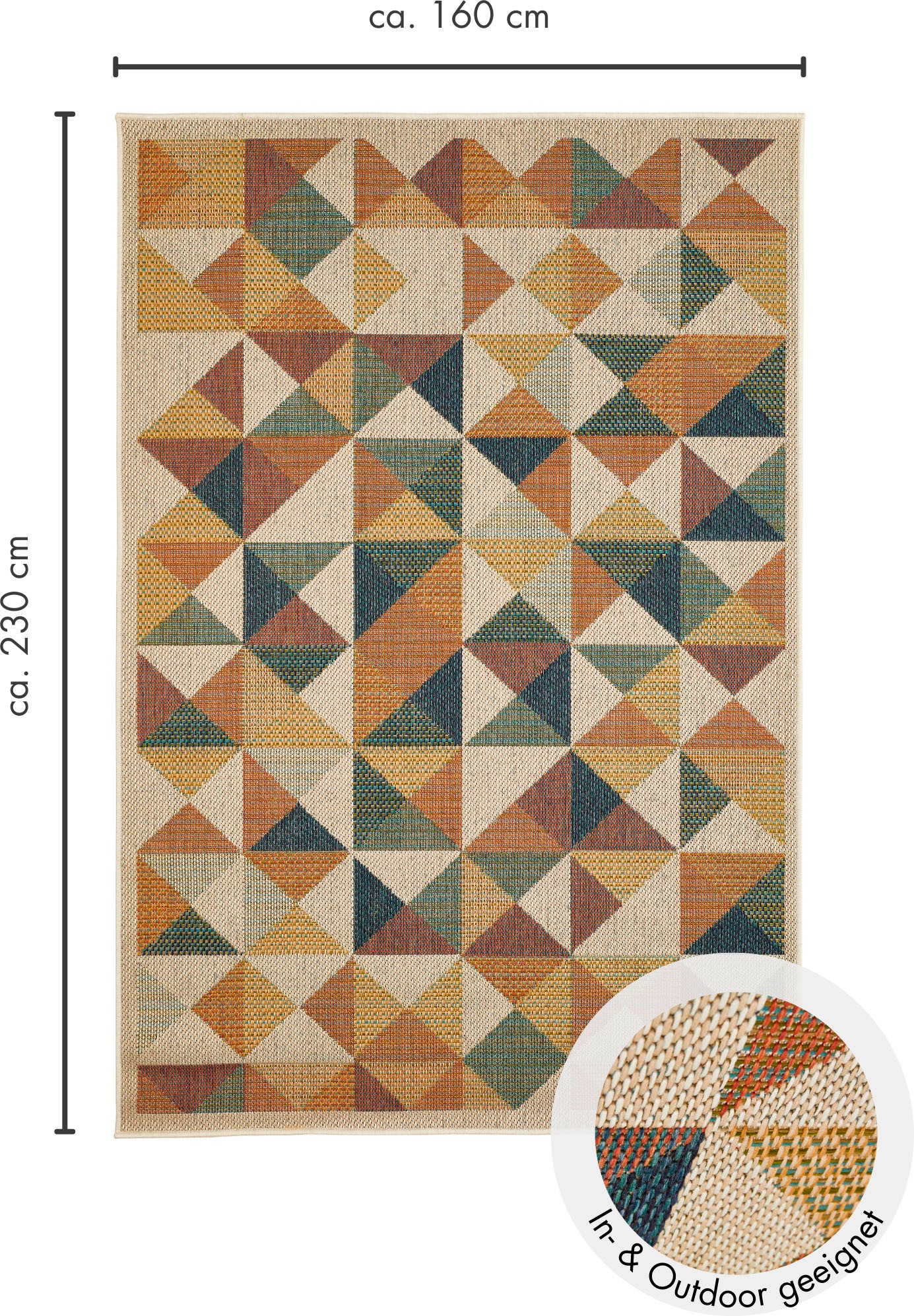 Andiamo Teppich »Sedona Dreieck«, rechteckig, 6 mm Höhe, Flachgewebe, modernes Design, In- und Outdoor geeignet