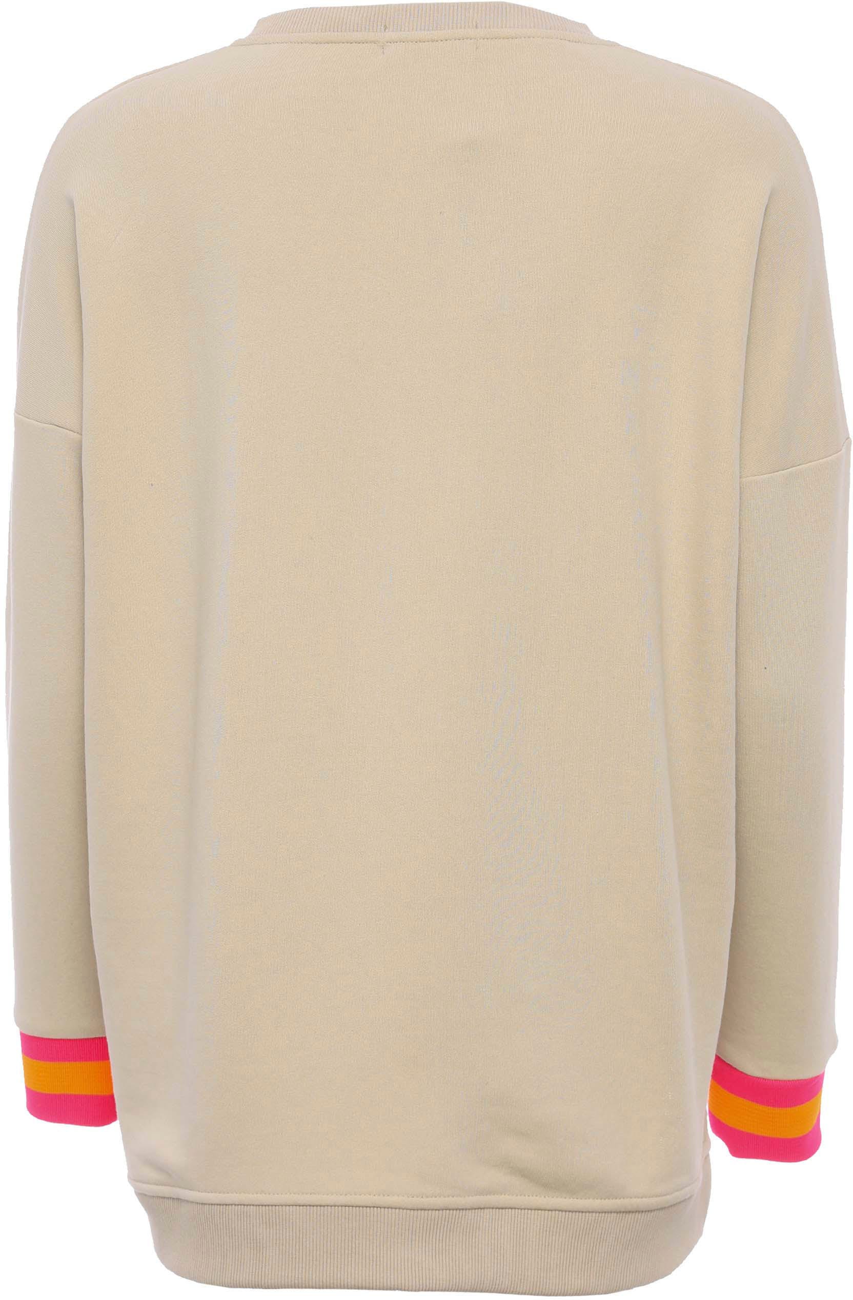 Zwillingsherz Sweatshirt, mit V-Ausschnitt, "Positive Mind"-Aufstick und neonfarbenen Bündchen