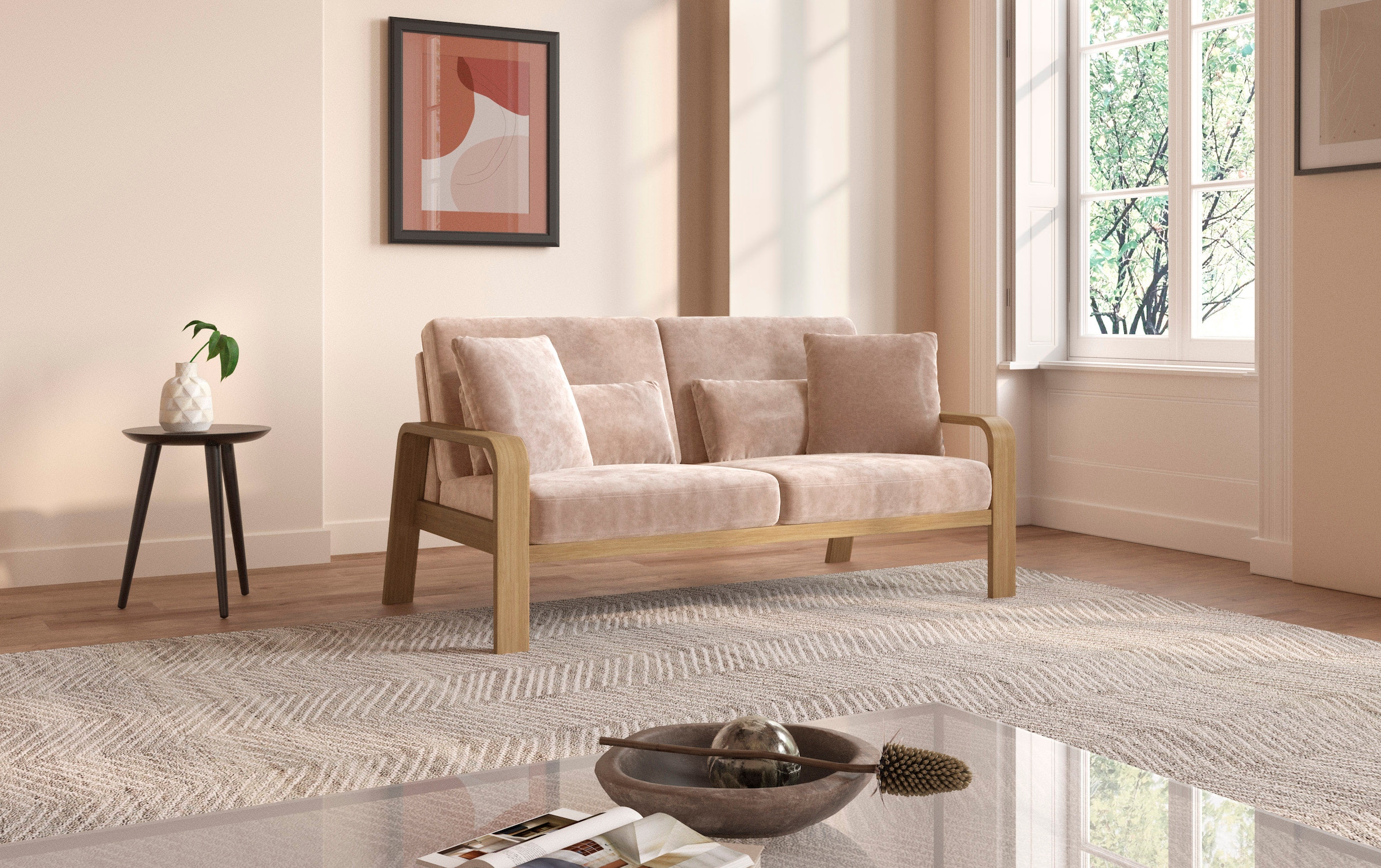 sit&more 2,5-Sitzer »Kolding«, Armlehnen aus Buchenholz in natur, verschiedene Bezüge und Farben