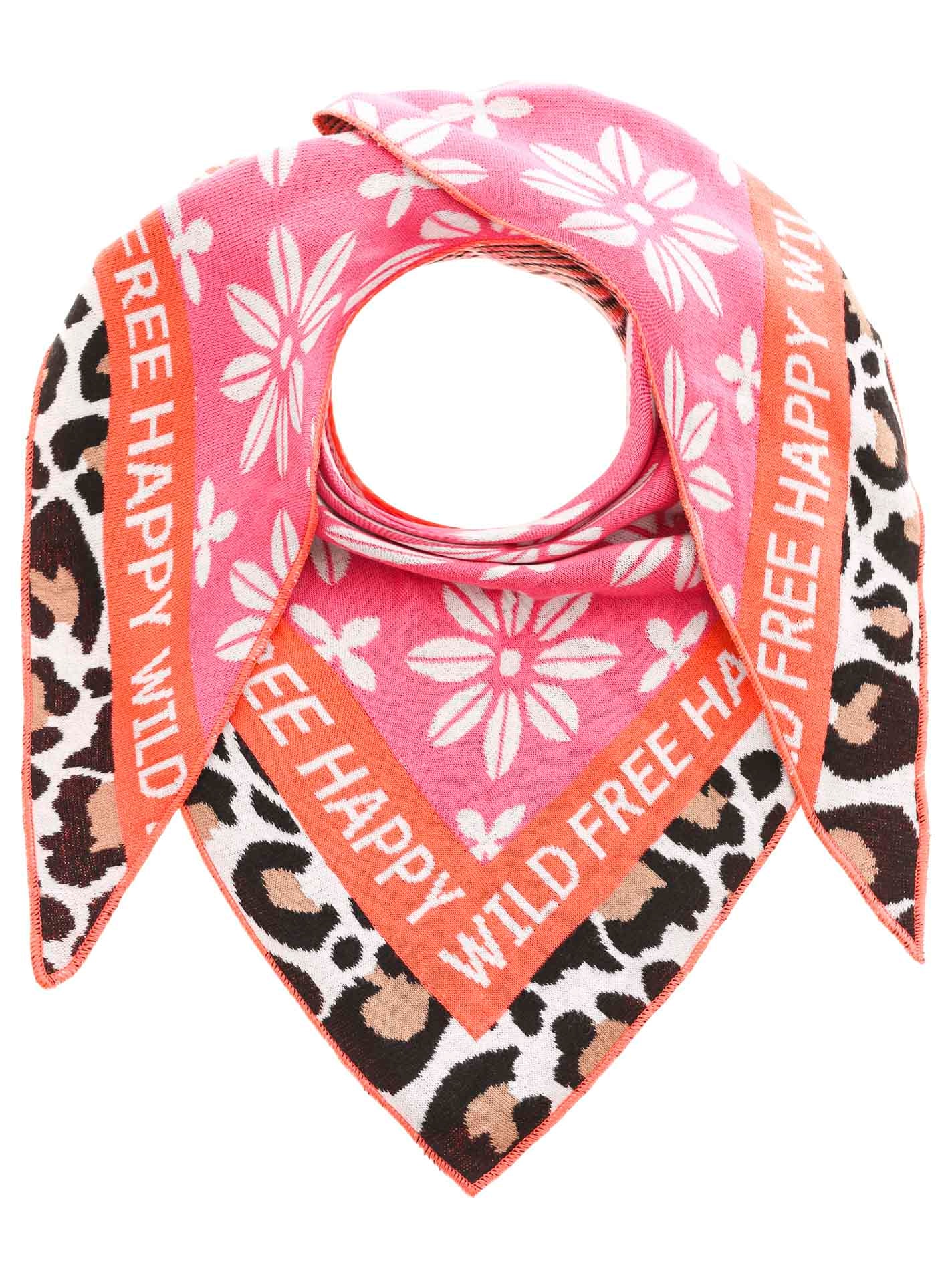 Zwillingsherz, Damen, Dreieckstuch »"Blumen & Leo"« Eyecatcher Tuch, Mustermix: Leomuster und Blumen, Feinstrick, wärmend, Orange Pink, Orange Pink, 