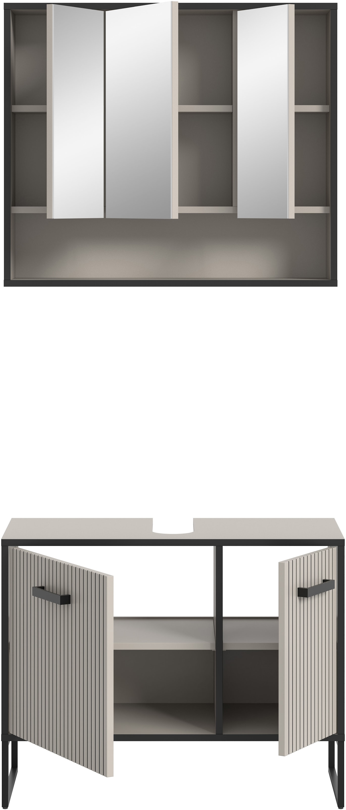 welltime Badmöbel-Set »Locri, Breite 80 cm, Rillenoptik, Metallkufen« 2 Stk. tlg.