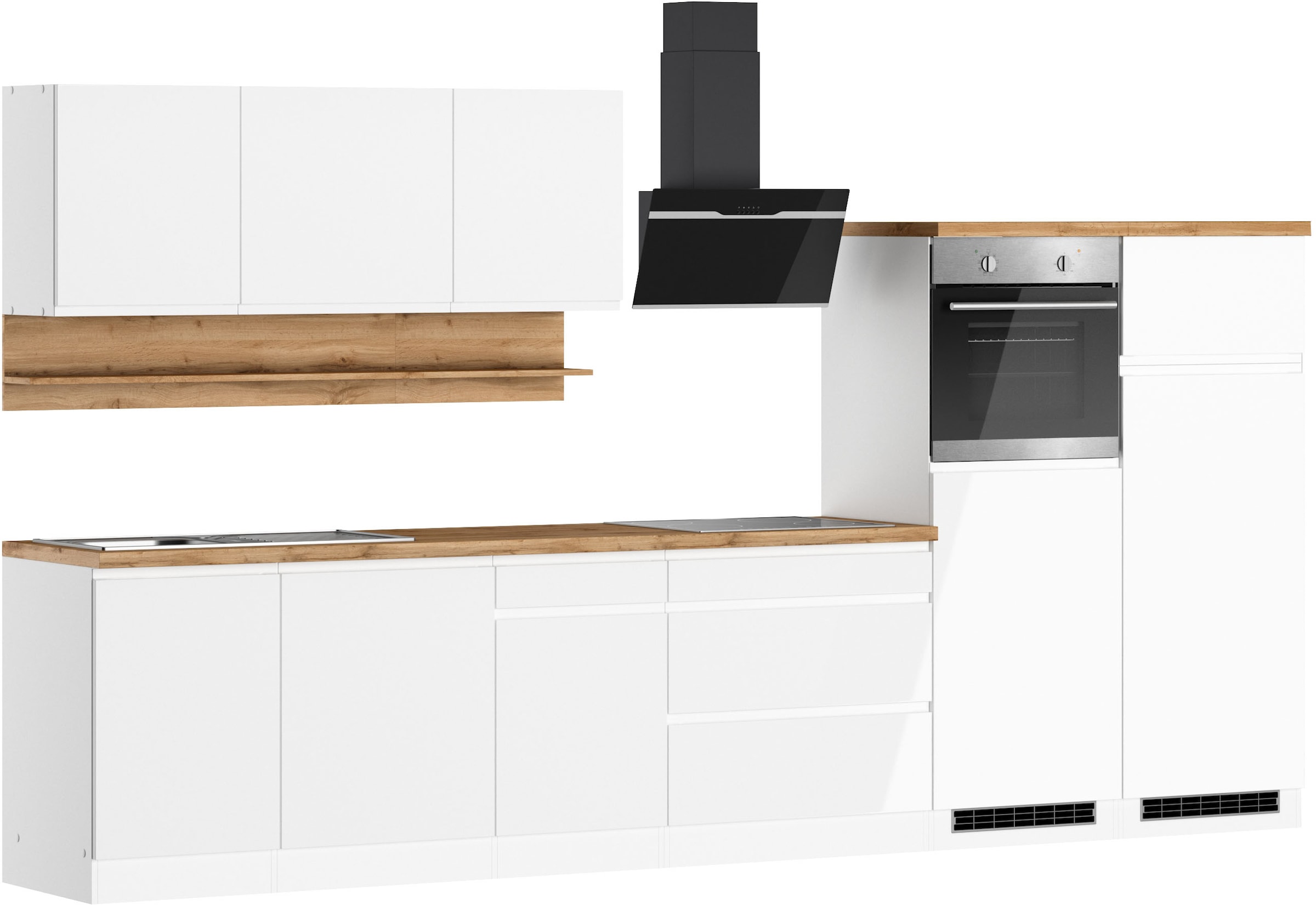 KOCHSTATION Küchenzeile »KS-Virginia,neu in verbesserter Ausführung« Arbeitsplatte 38 mm stark, Stauraum, Softclose,  Breite 360 cm, Softclose, wahlweise mit E-Geräten und Induktion