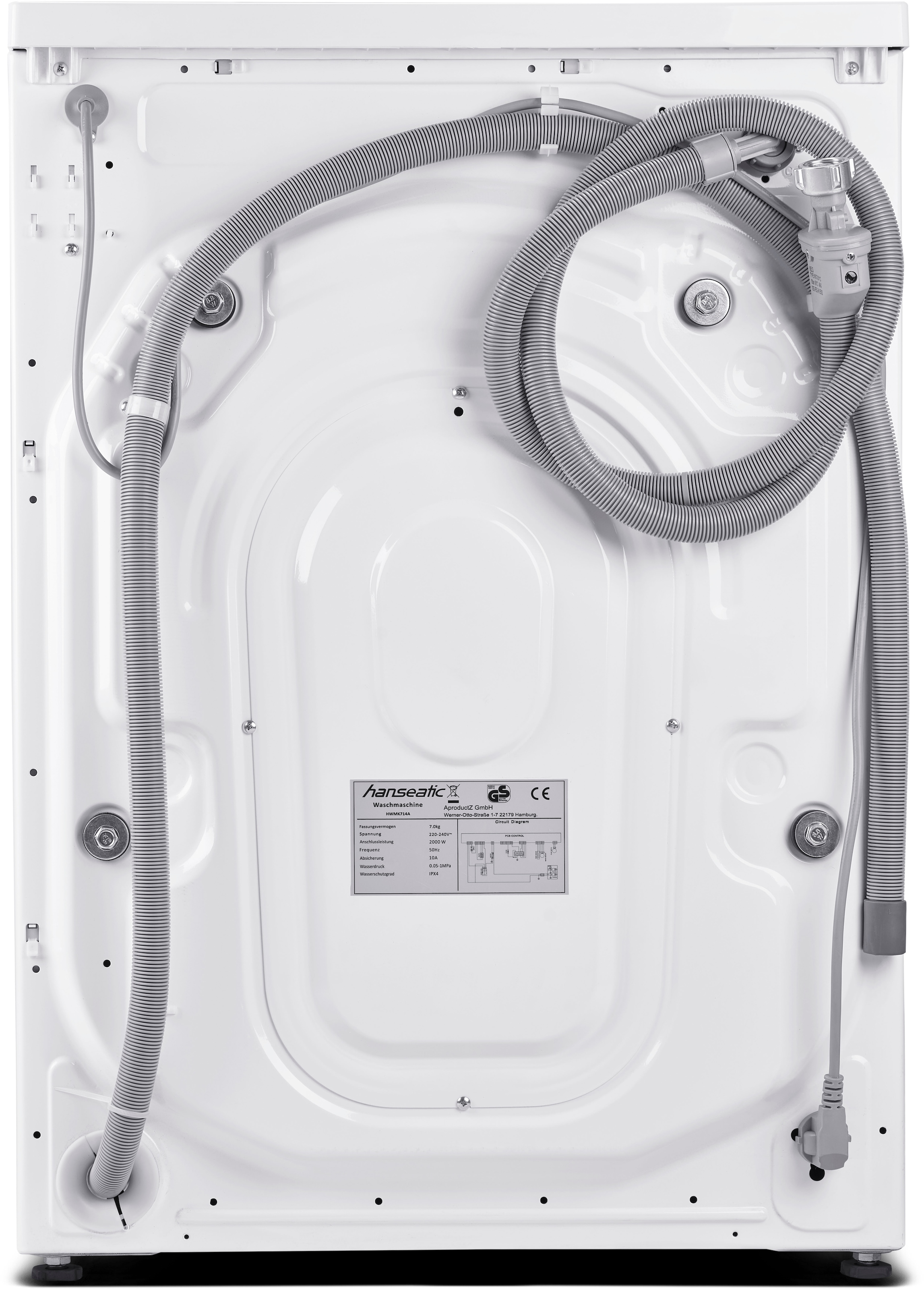 Hanseatic Waschmaschine, HWMK714A, 7 kg, 1400 U/min, Mengenautomatik, Nachtwaschprogramm, Vollwasserschutz, Dampfoption