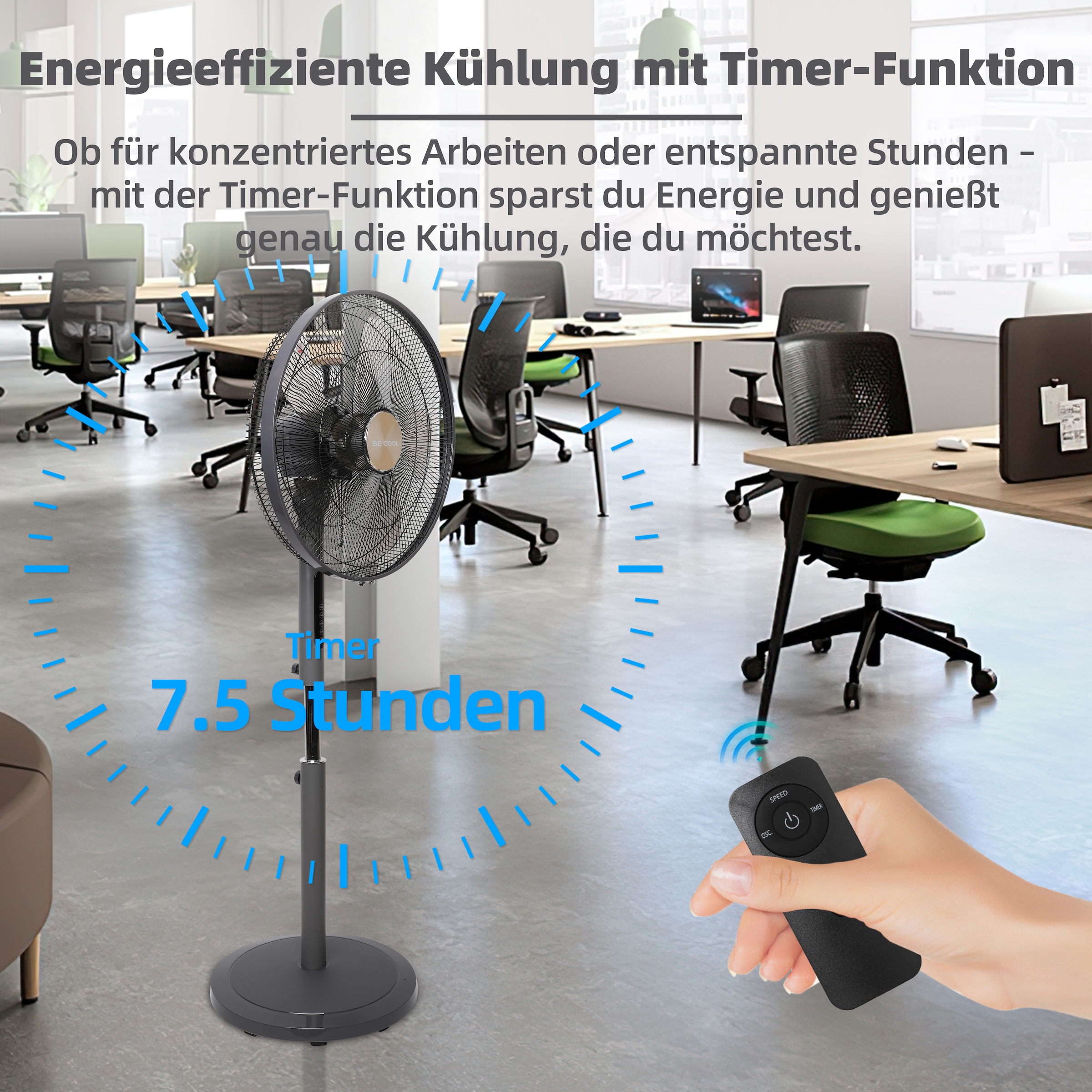 be cool Standventilator »Standventilator 50cm mit 5 Rotorblättern«, Schwenkfunktion, 5-flügelig, Fernbedienung