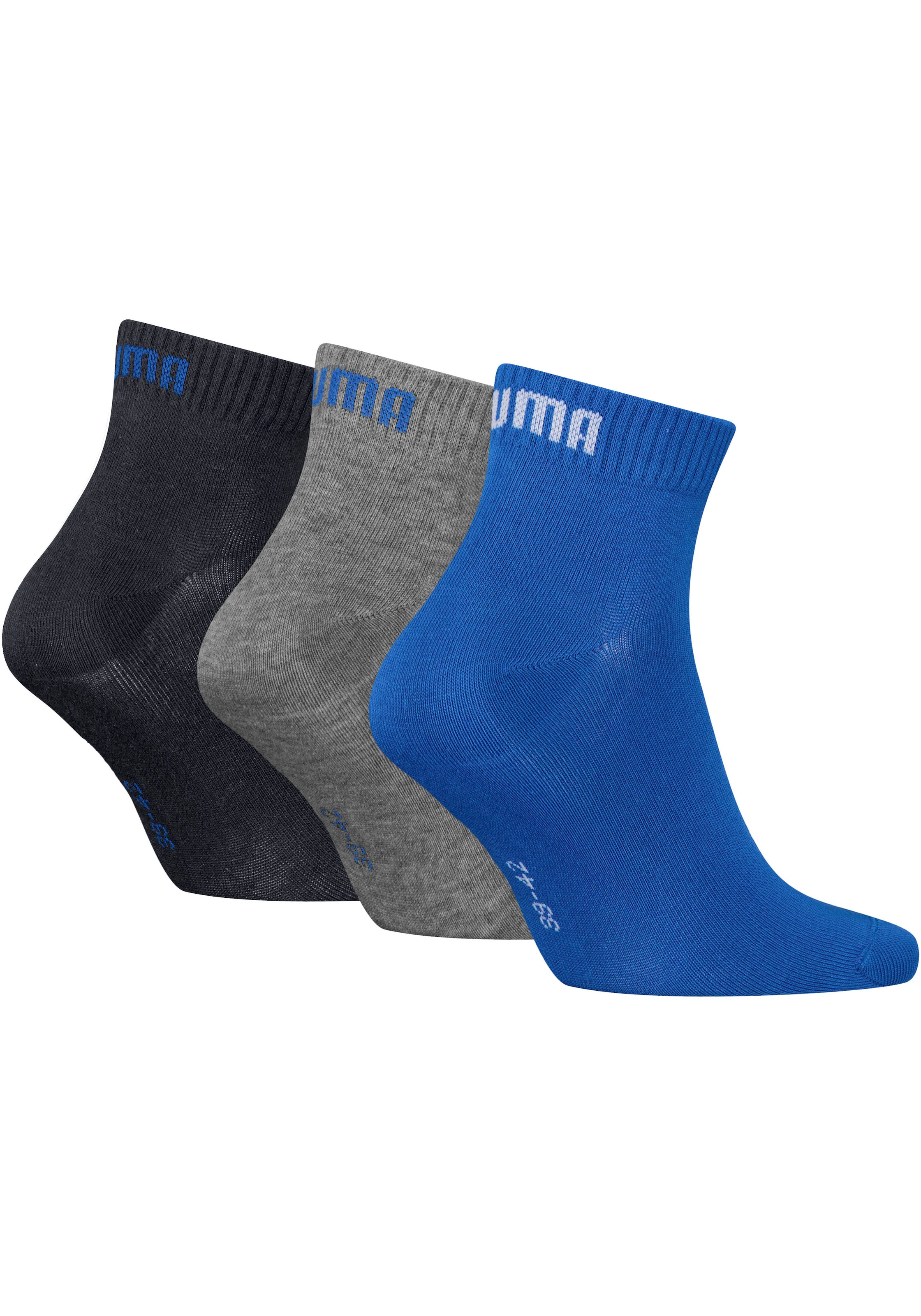 PUMA Kurzsocken »PUMA UNISEX QUARTER PLAIN 3P« 3 Paar,  Atmungsaktiv, Rippenbündchen, weiche Baumwollmischung