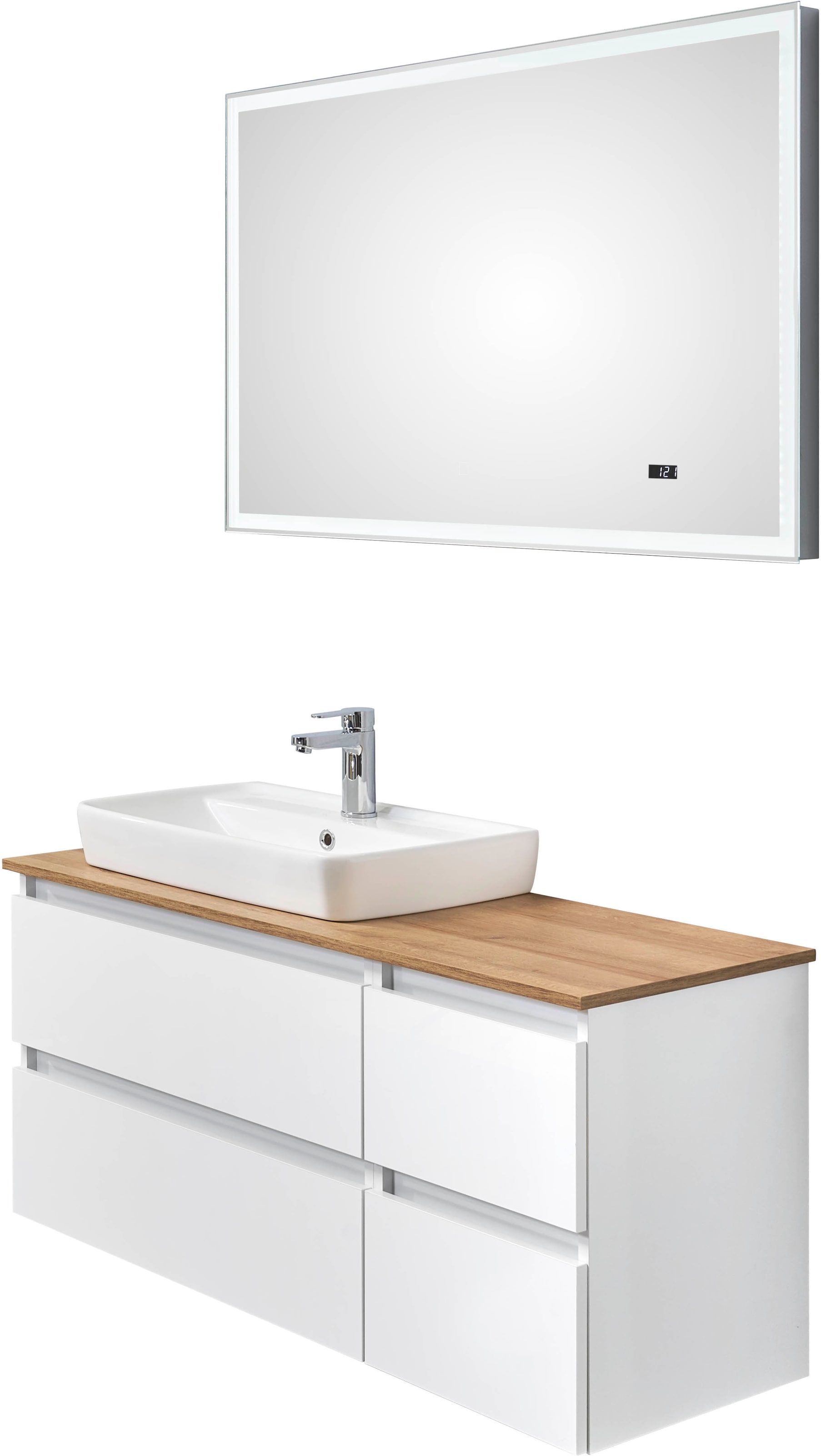 Saphir Badmöbel-Set »Quickset 360 2-teilig, mit Keramik-Aufsatzbecken und LED-Spiegel« Set, 2 Stk. tlg.