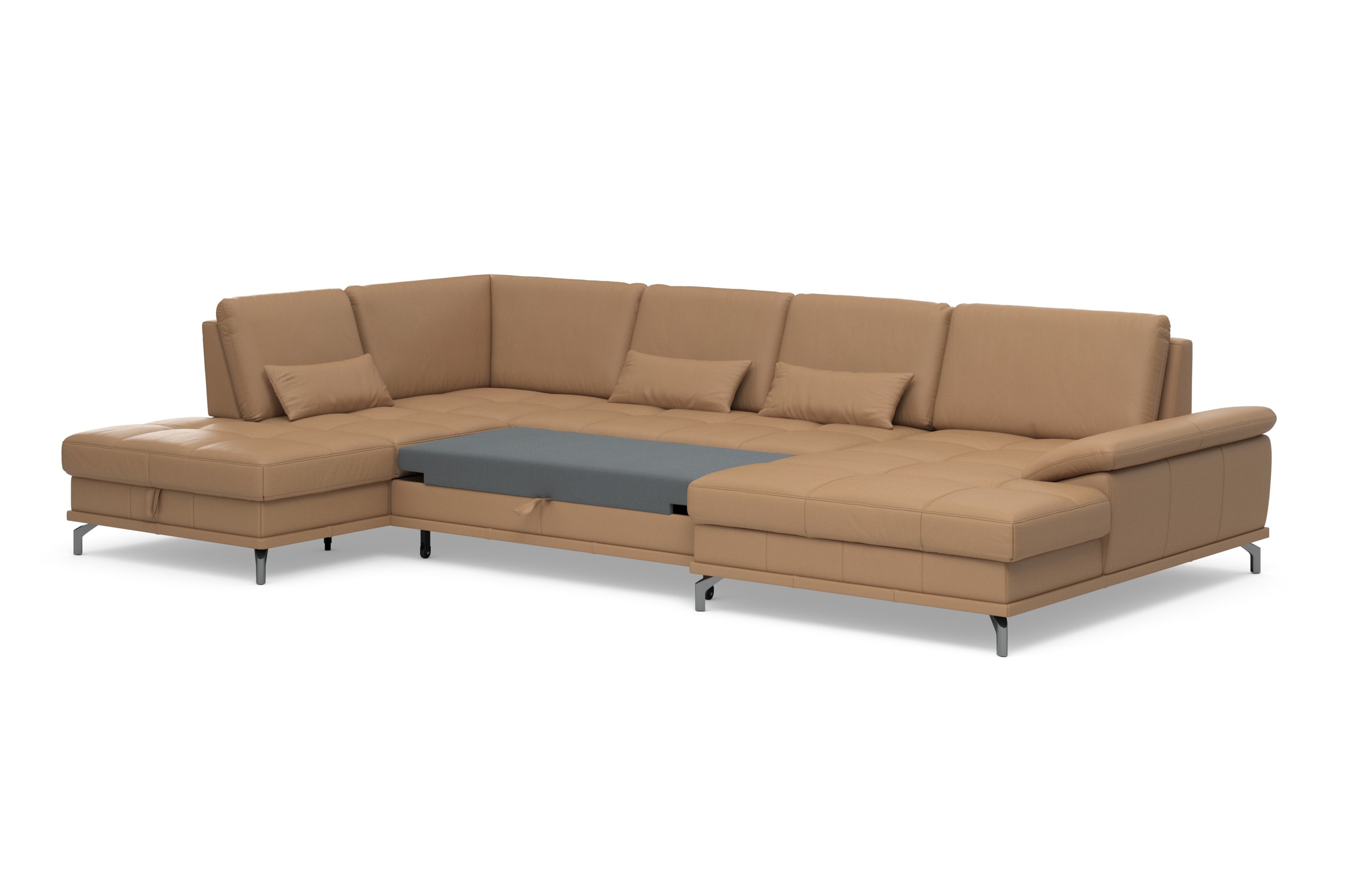 Places of Style Wohnlandschaft »Costello U-Form, mit Sitztiefenverstellung, Armteilverstellung und«, 3 Nierenkissen, optional Bettfunktion und Bettkasten