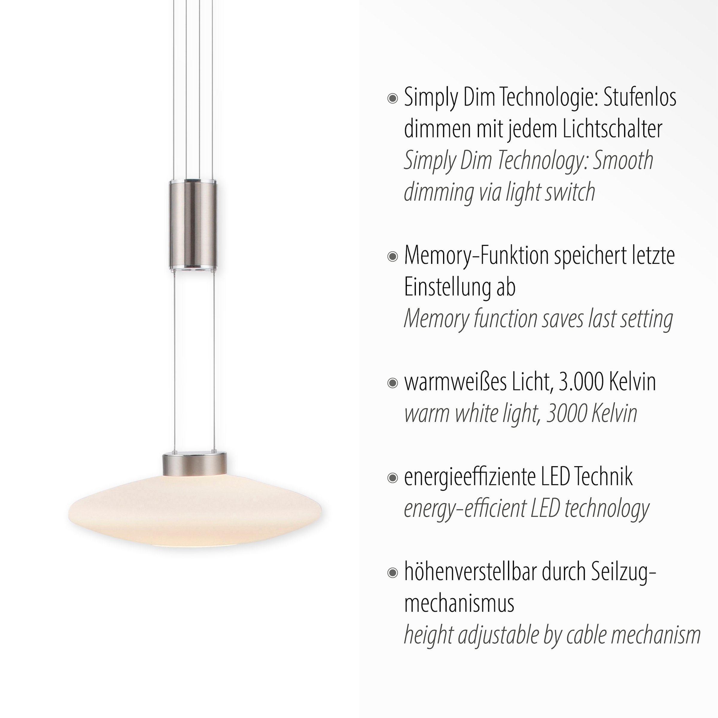 Paul Neuhaus Pendelleuchte »LAUTADA«, 1 flammig-flammig, LED, dimmbar, Simply Dim, Memory, nach Trennung vom Netz