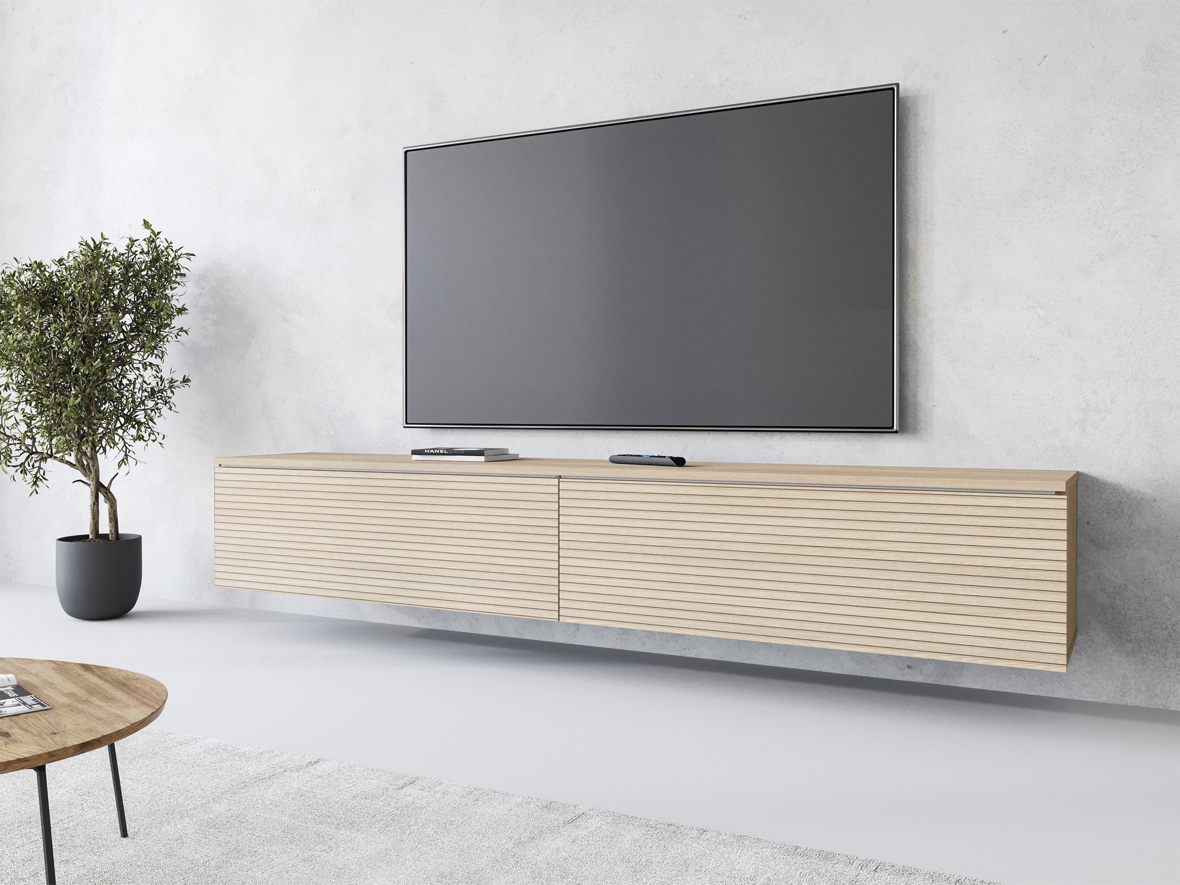 INOSIGN Lowboard »LOWBOARD VERA, wahlweise mit oder ohne Beleuchtung«, Modernes griffloses TV-Board, 180 cm TV-Schrank, stehend und hängend