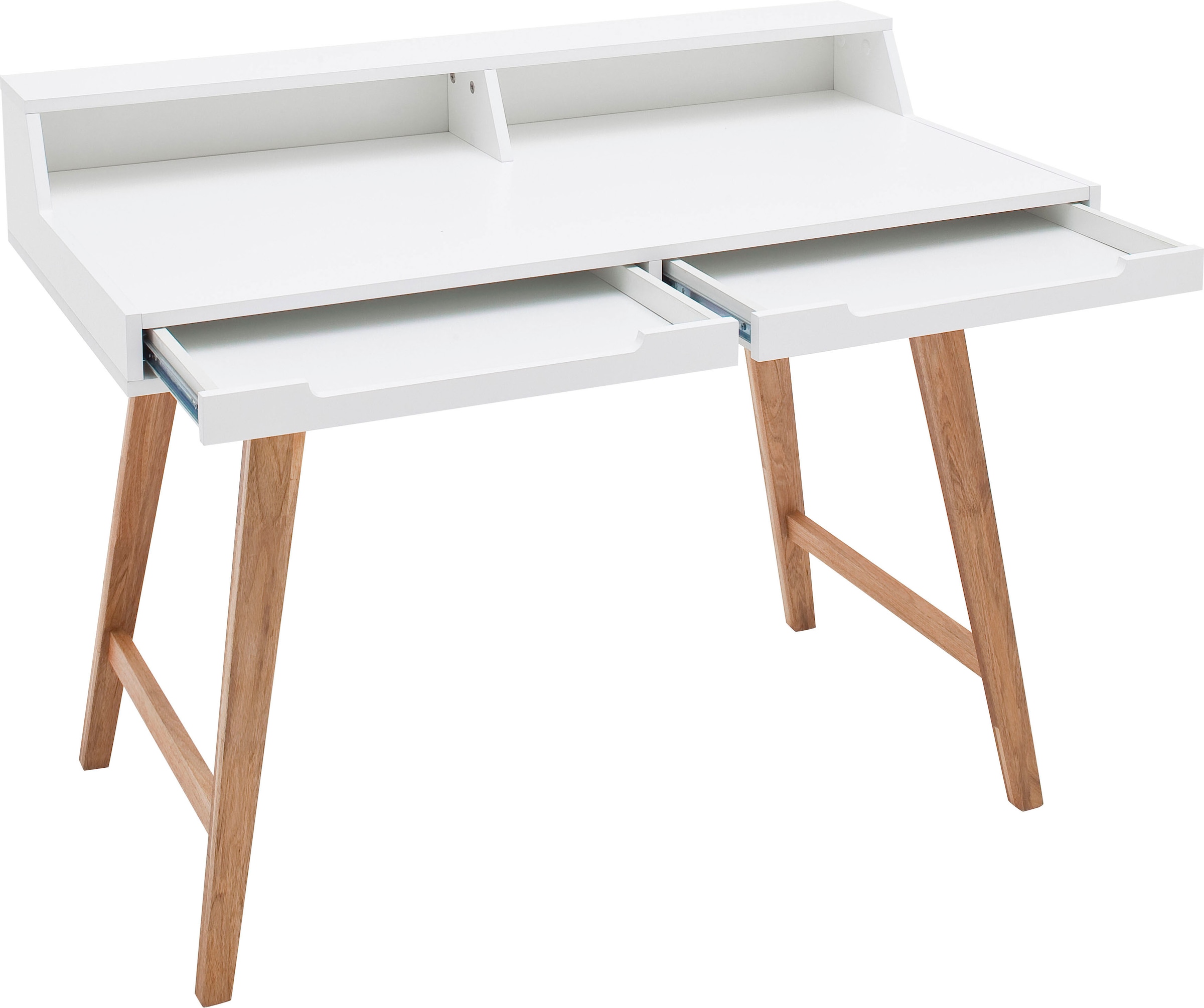 MCA furniture Schreibtisch »Tiffy«, weiß matt lackiert, Gestell Massivholz buchefarben, Breite 110 cm