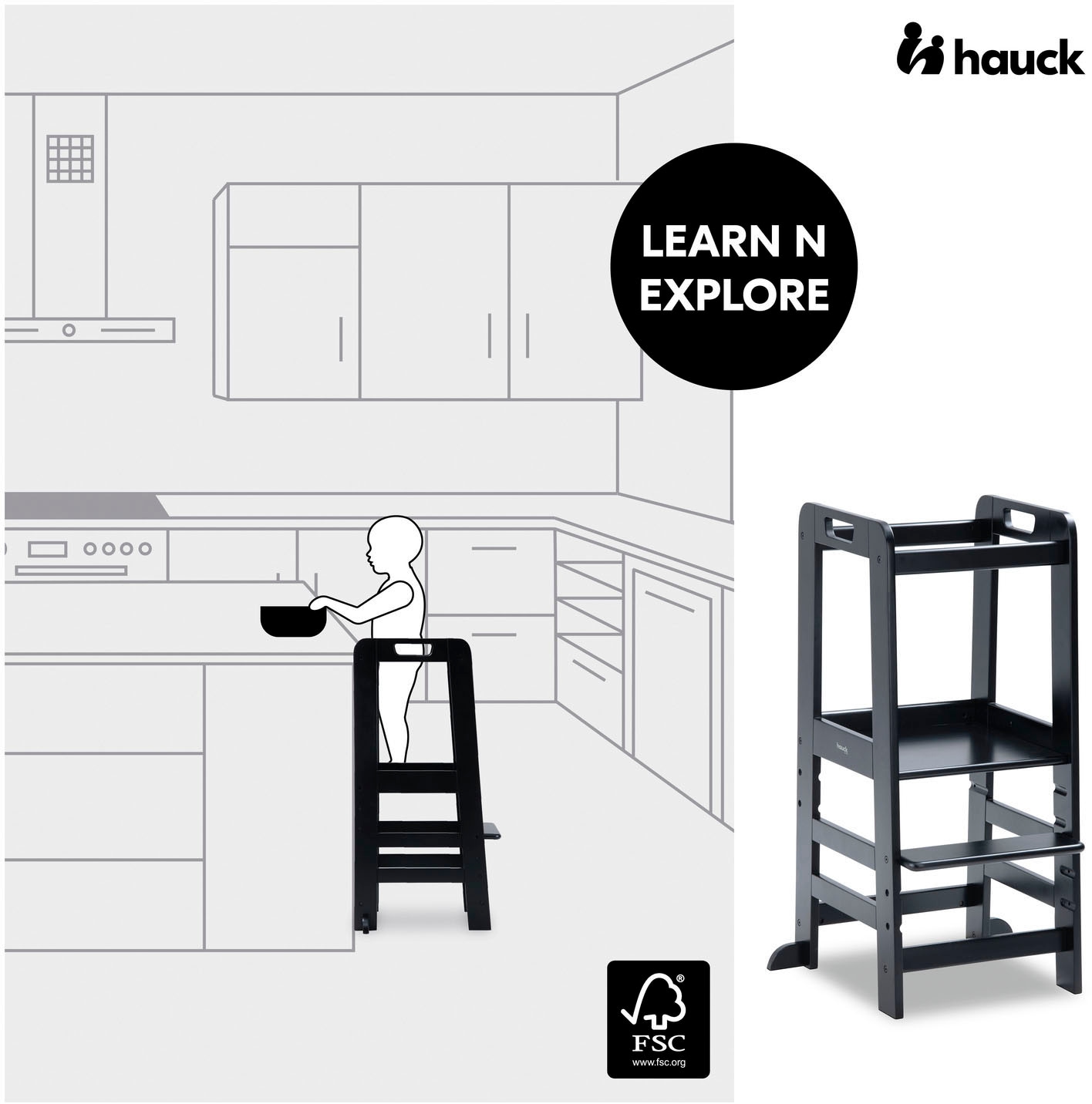Hauck Stehhilfe »Lernturm Learn N Explore, Black«, FSC® - schützt Wald - weltweit