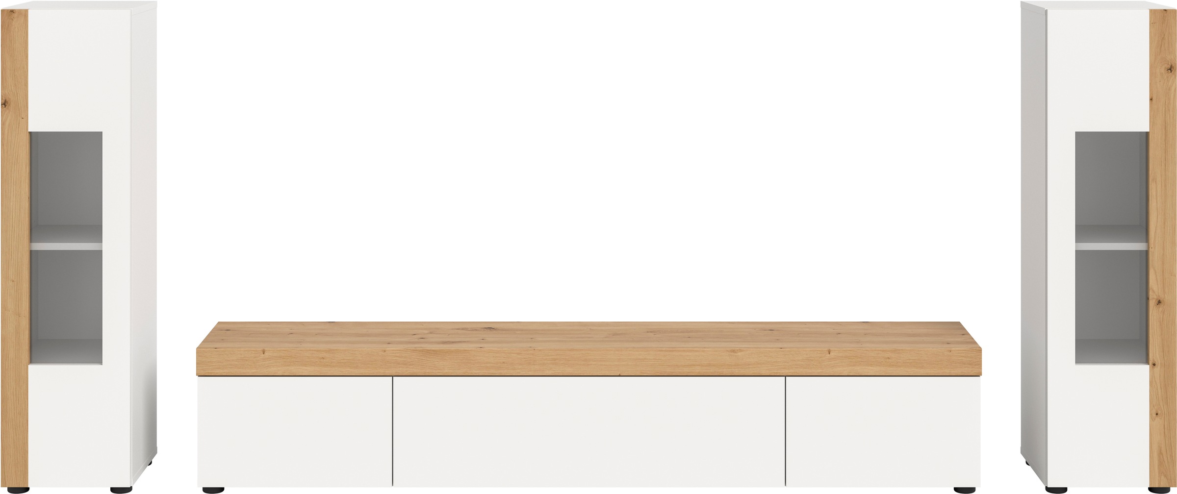 INOSIGN Wohnwand »Svala, Breite 180 cm, Wohnkombination«, (Set, 3 St.), stehend u. hängend montierbar, Vitrinenschränke, Lowboard