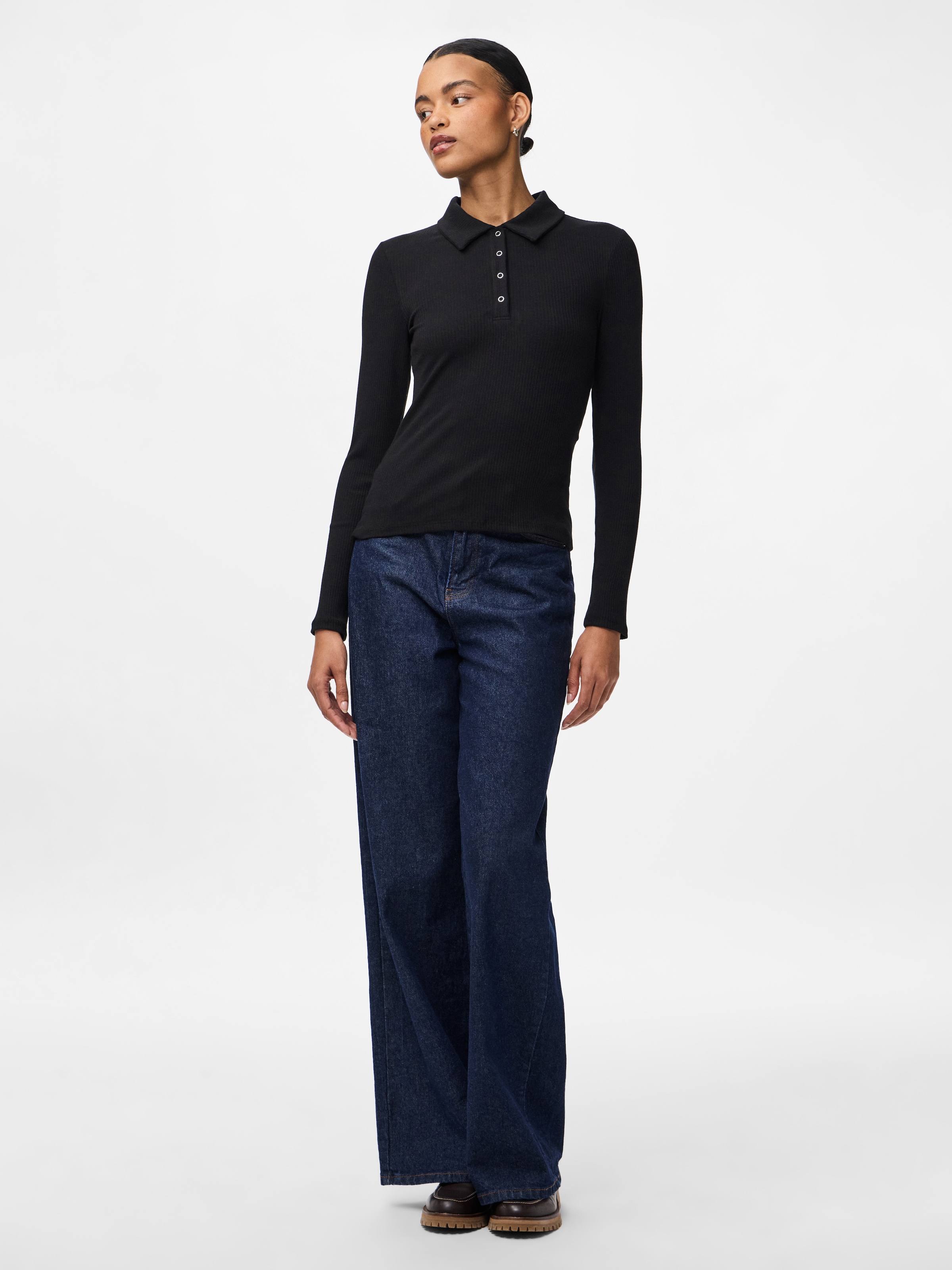 pieces Langarm-Poloshirt »PCKITTE LS POLO TOP JRS NOOS« mit gerippter Struktur