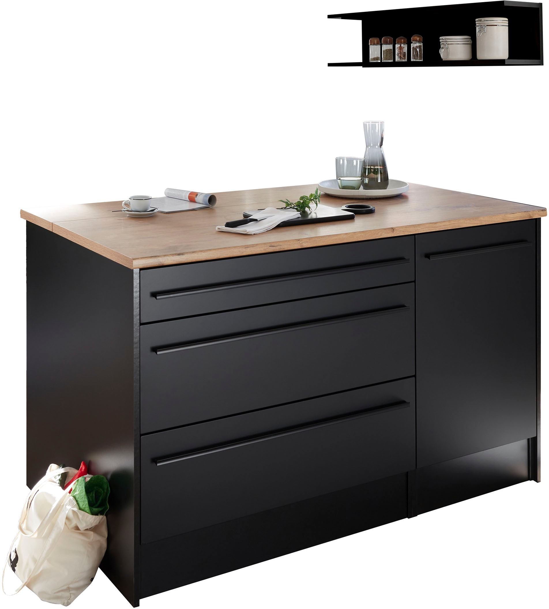 BASIC by Balculina Kücheninsel »Jazz Kücheninsel«, Breite 145 cm, Türen und Schubkästen