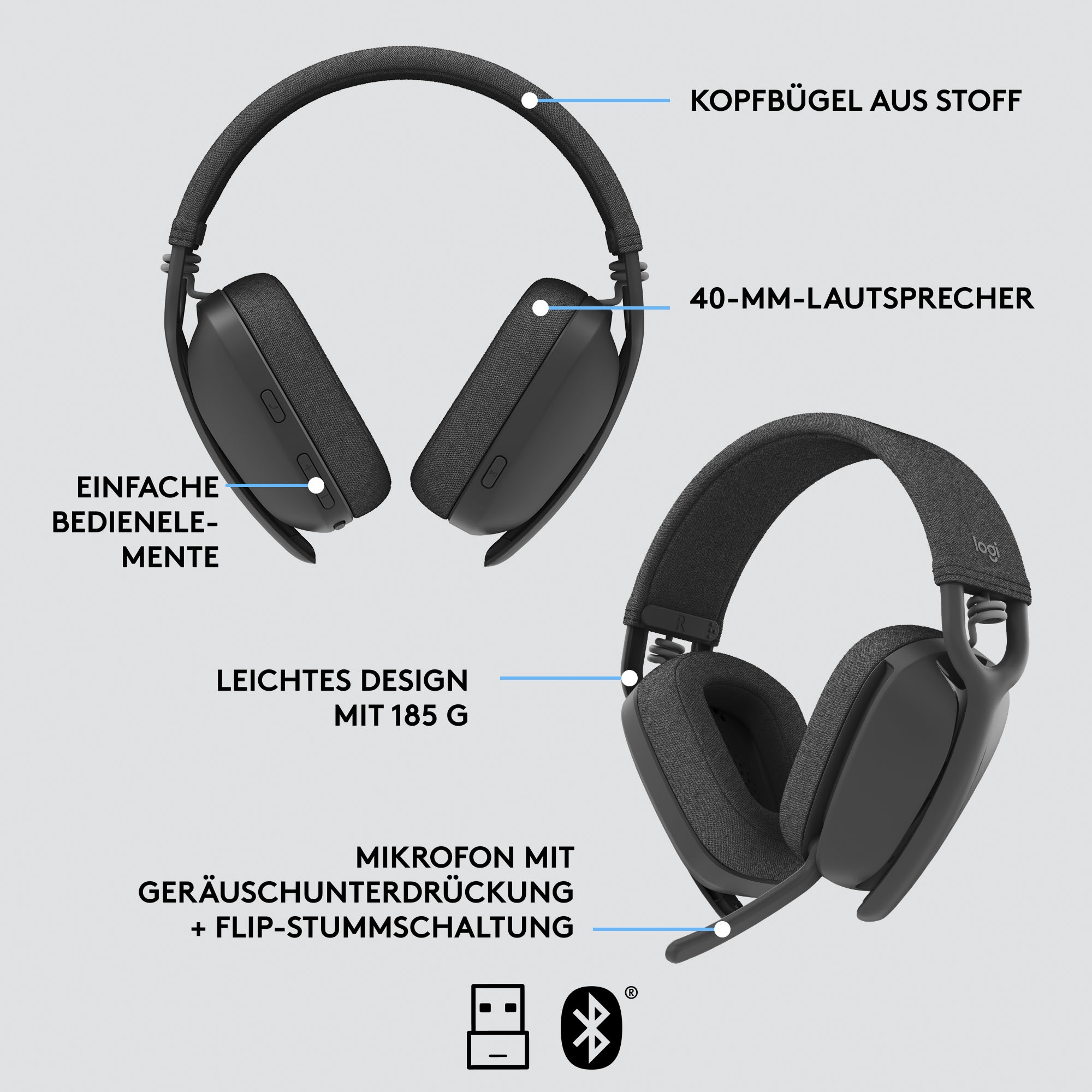 Logitech Gaming-Headset »Zone Vibe 125«, Bluetooth,  Freisprechfunktion-Active Noise Cancelling (ANC) ➥ 3 Jahre XXL Garantie |  UNIVERSAL
