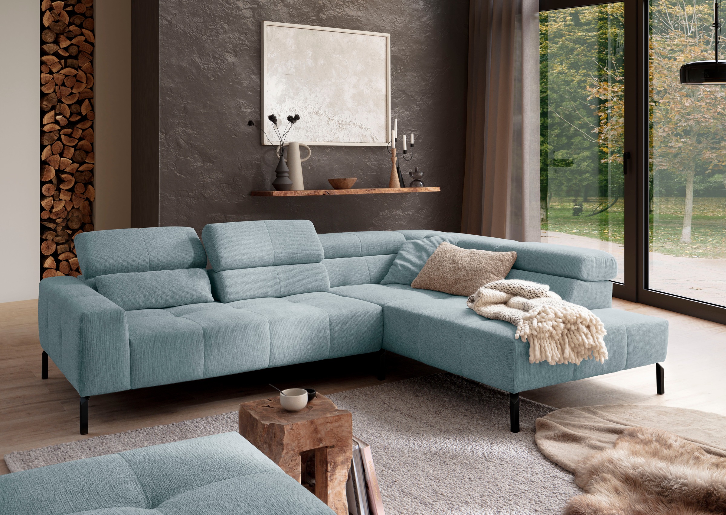 Home affaire Ecksofa »Claya Move, L-Form, Kopf- & Rückenverstellung, Breite 282 cm« Moderne Steppung, weicher Polsteraufbau & saugroboterfreundliche Höhe