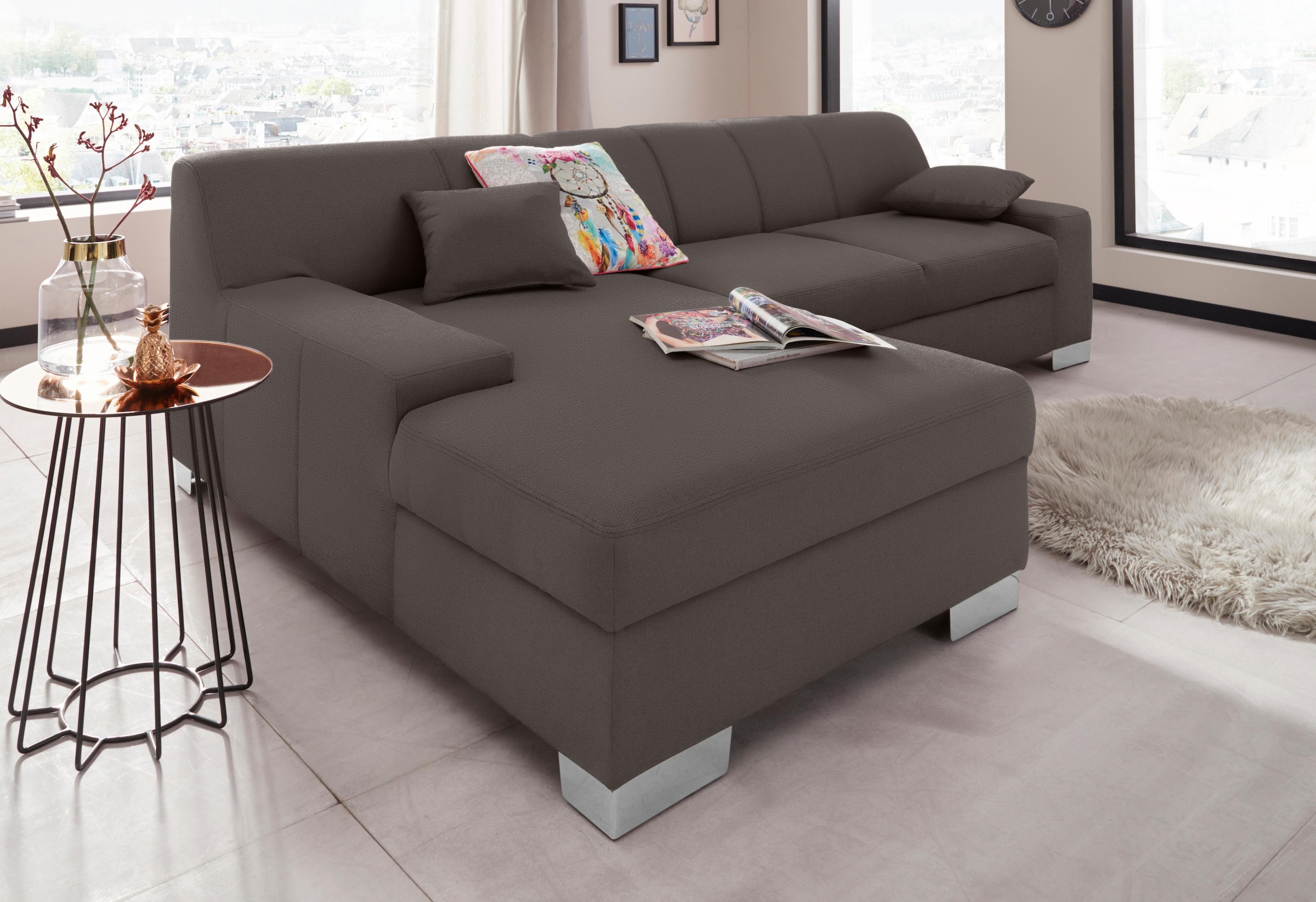 DOMO collection Ecksofa »Bero, elegant und zeitlos, flache  Armlehnen, L-Form« fester Sitzkomfort, wahlweise mit Bettfunktion
