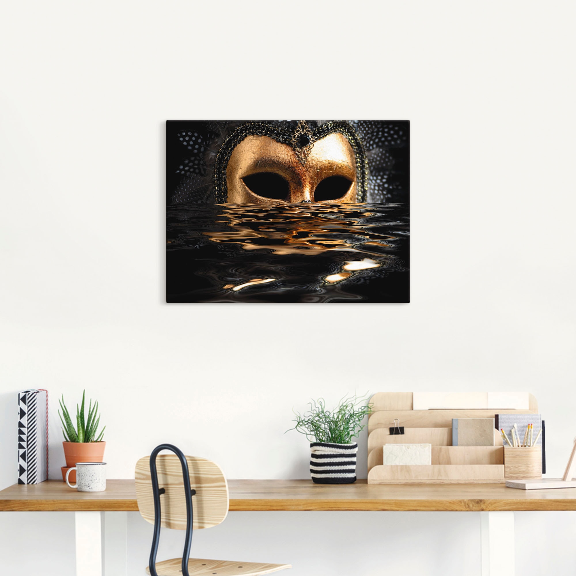 Artland Leinwandbild »Venezianische Maske mit Blattgold« Karneval 1 Stk. tlg. auf Holzrahmen gespannt