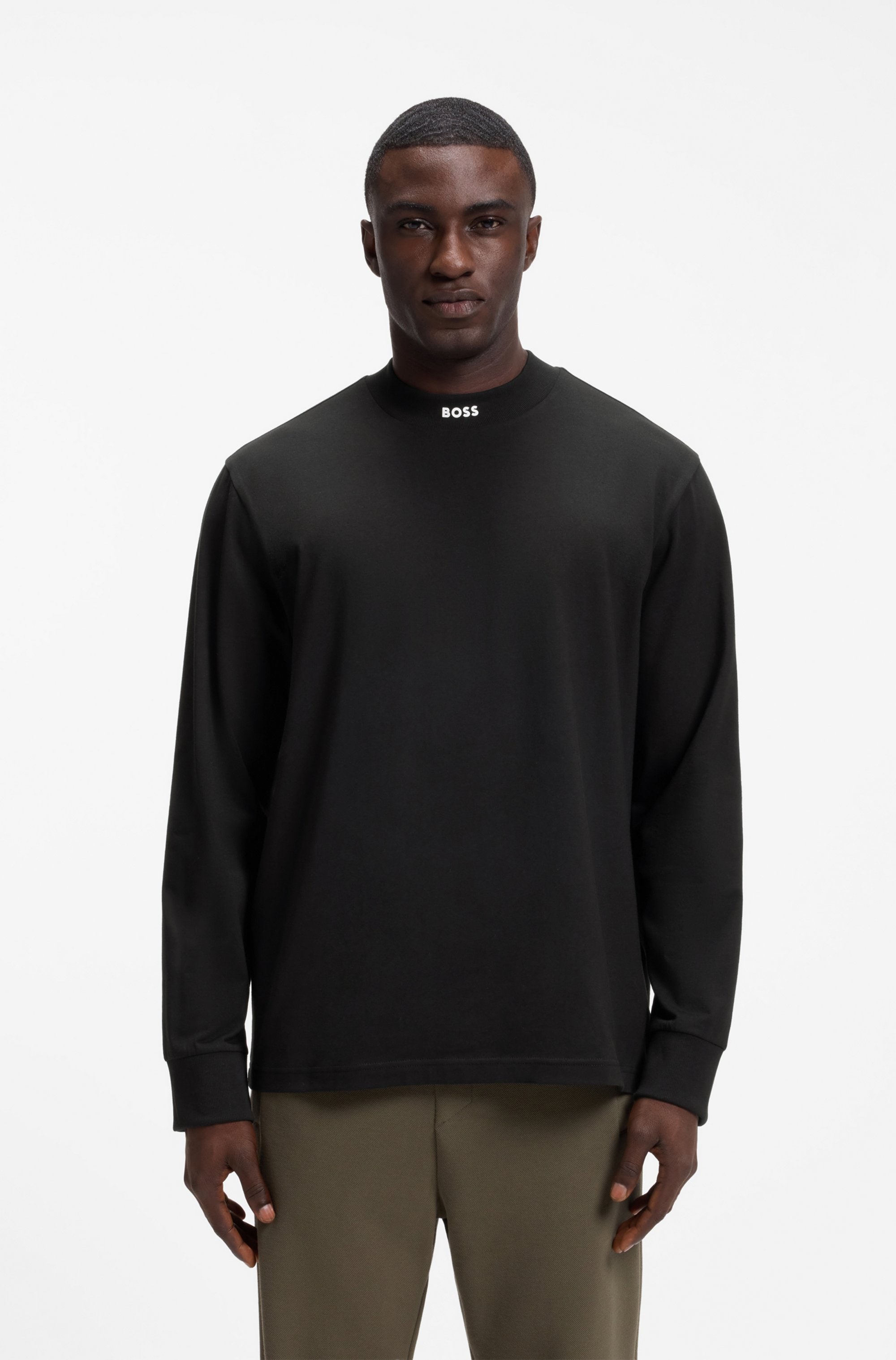 BOSS GREEN Langarmshirt Stretch Jersey Baumwolle, Relaxed Fit, Rundhalsausschnitt