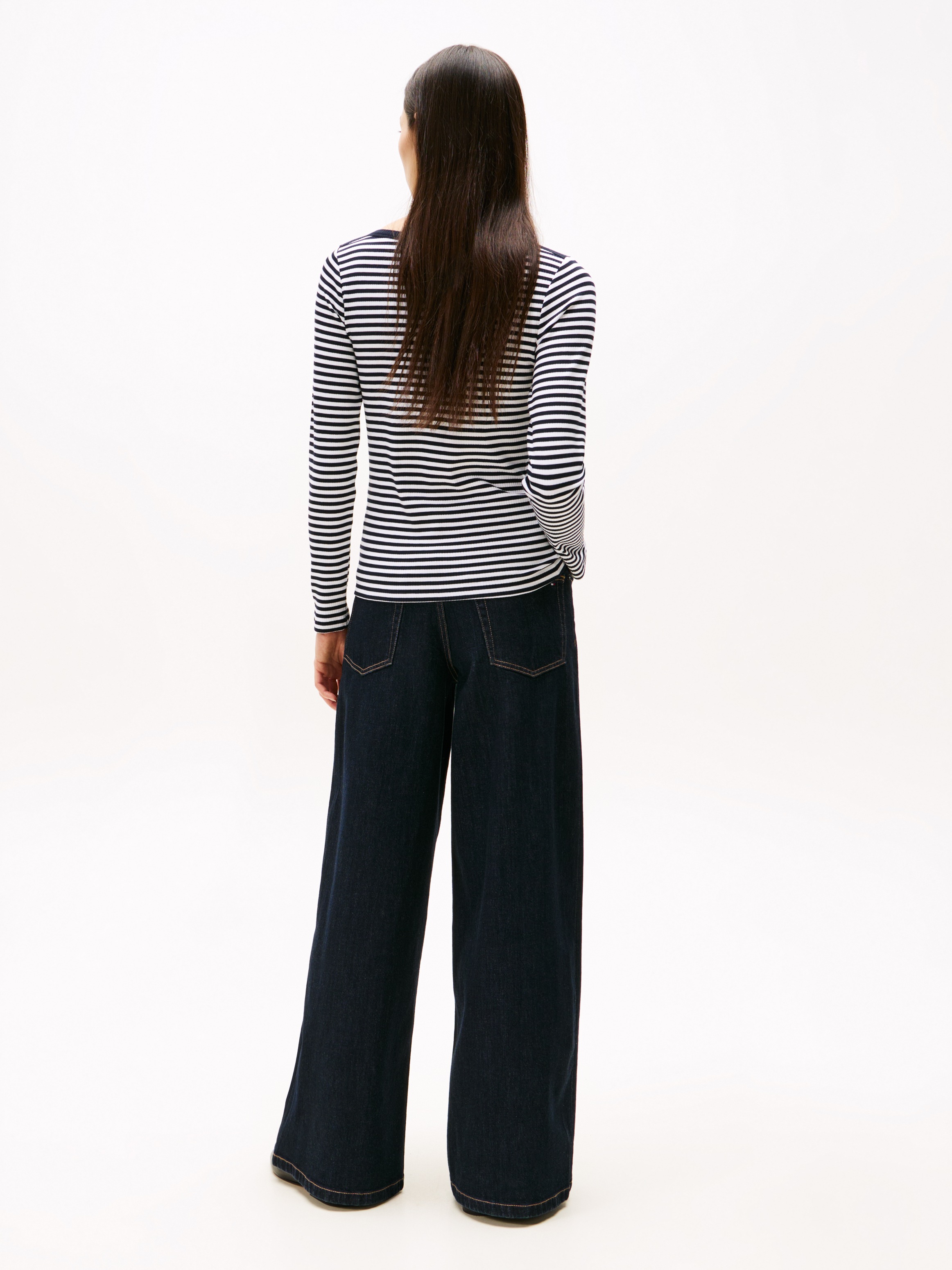 Tommy Hilfiger Langarmshirt »SLIM 5X2 RIB BOAT-NK LS mit U-Boot Ausschnitt und Rippstruktur« unifarben, casual, slim fit, Viskosemix, U-Boot-Ausschnitt