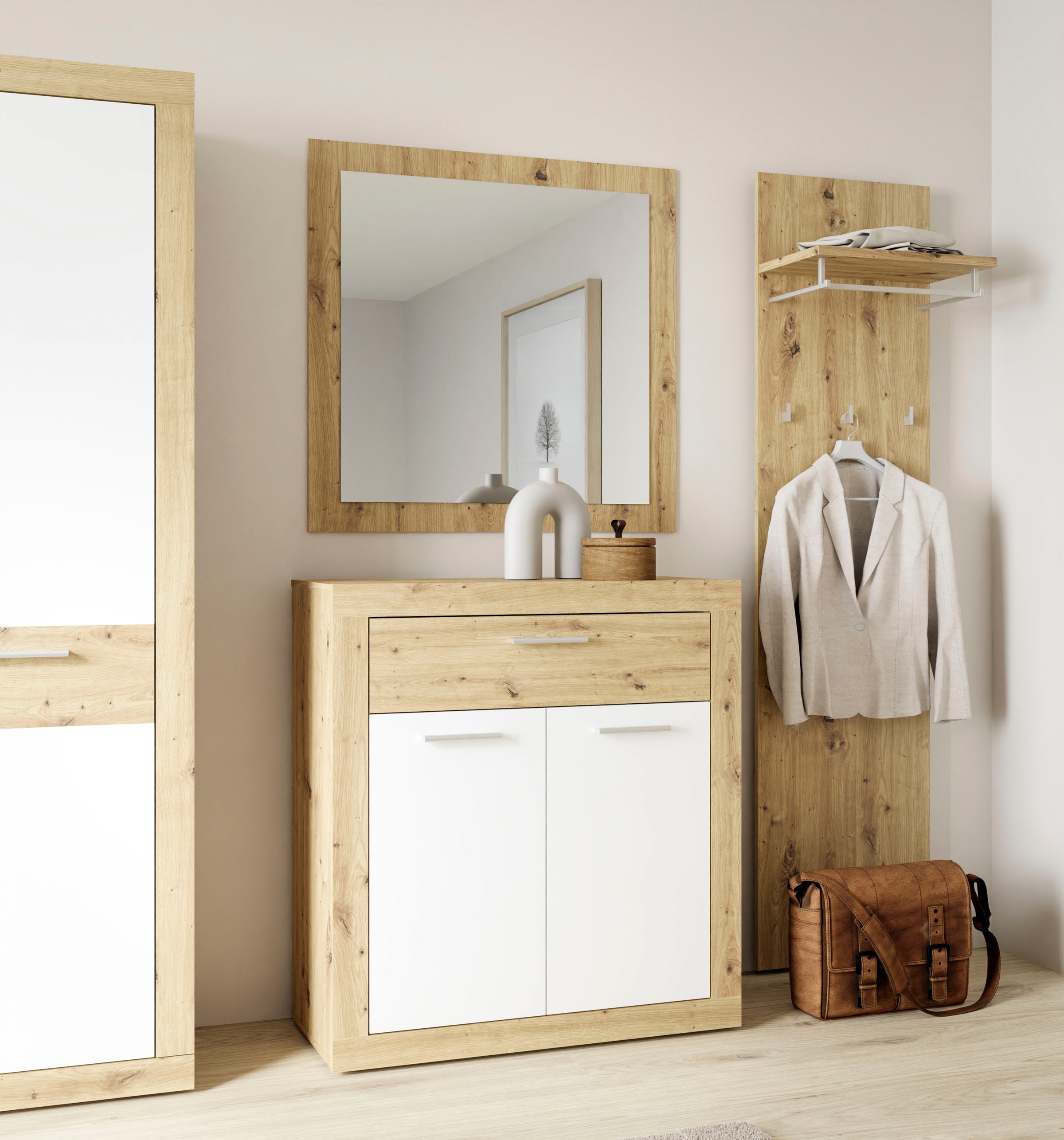 FORTE Garderobenspiegel »Baccio«, (Kombinierbar mit 27097631, 14164136, 96301648), Spiegel, Rahmenoptik, Artisan Eiche