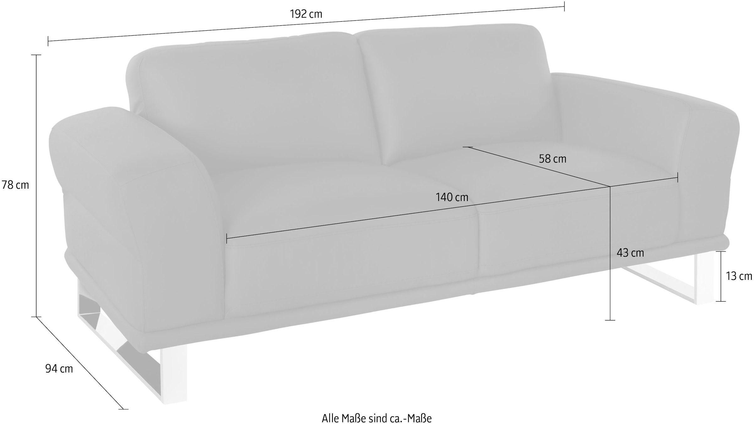 W.SCHILLIG 2-Sitzer »montanaa Designsofa mit erstklassigem Sitzkomfort, Federkern« mit Metallkufen in Schwarz pulverbeschichtet, Breite 192 cm