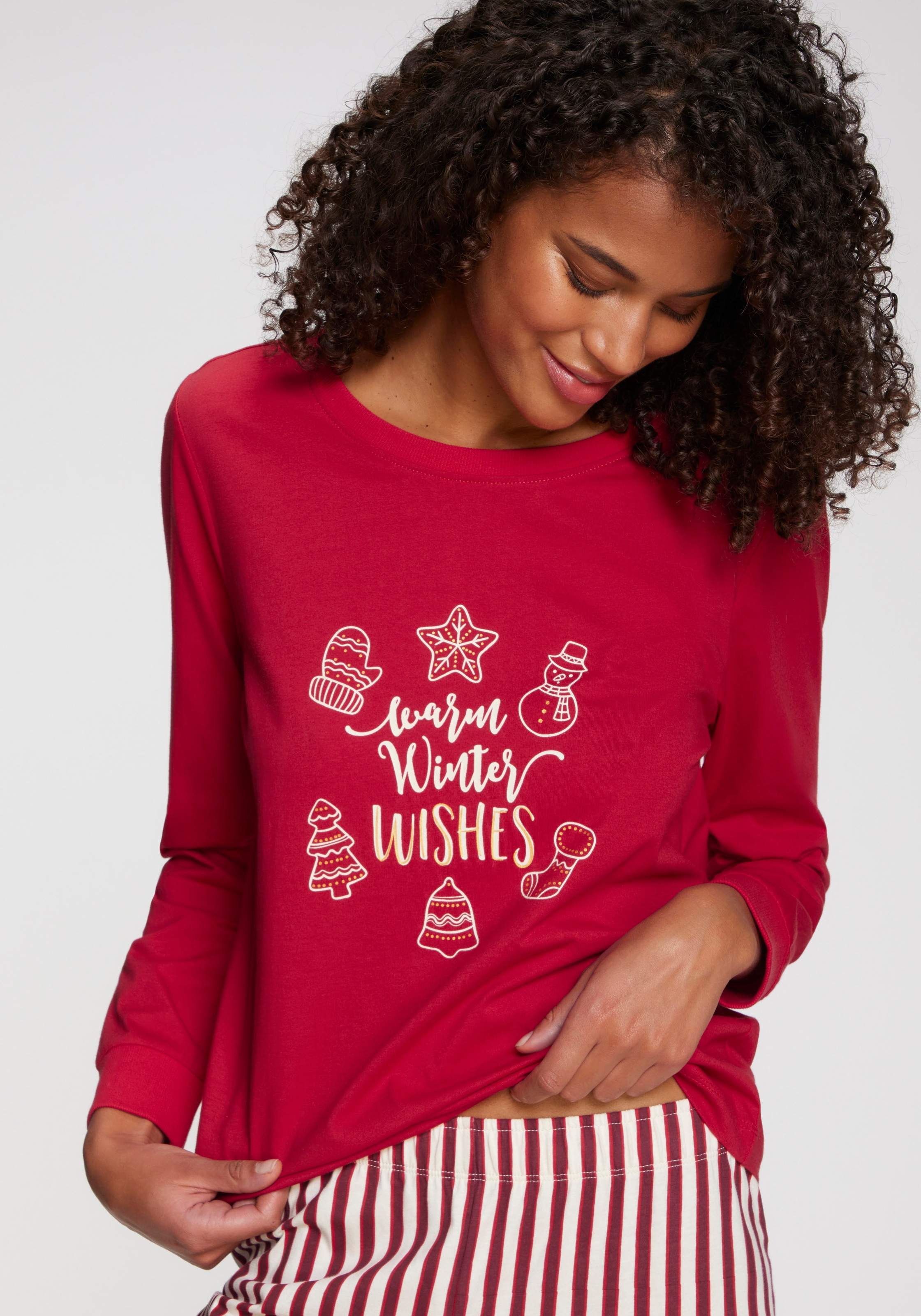 LASCANA Pyjama Set, 2-teilig, 2 tlg. Mit Weihnachtlichem Muster