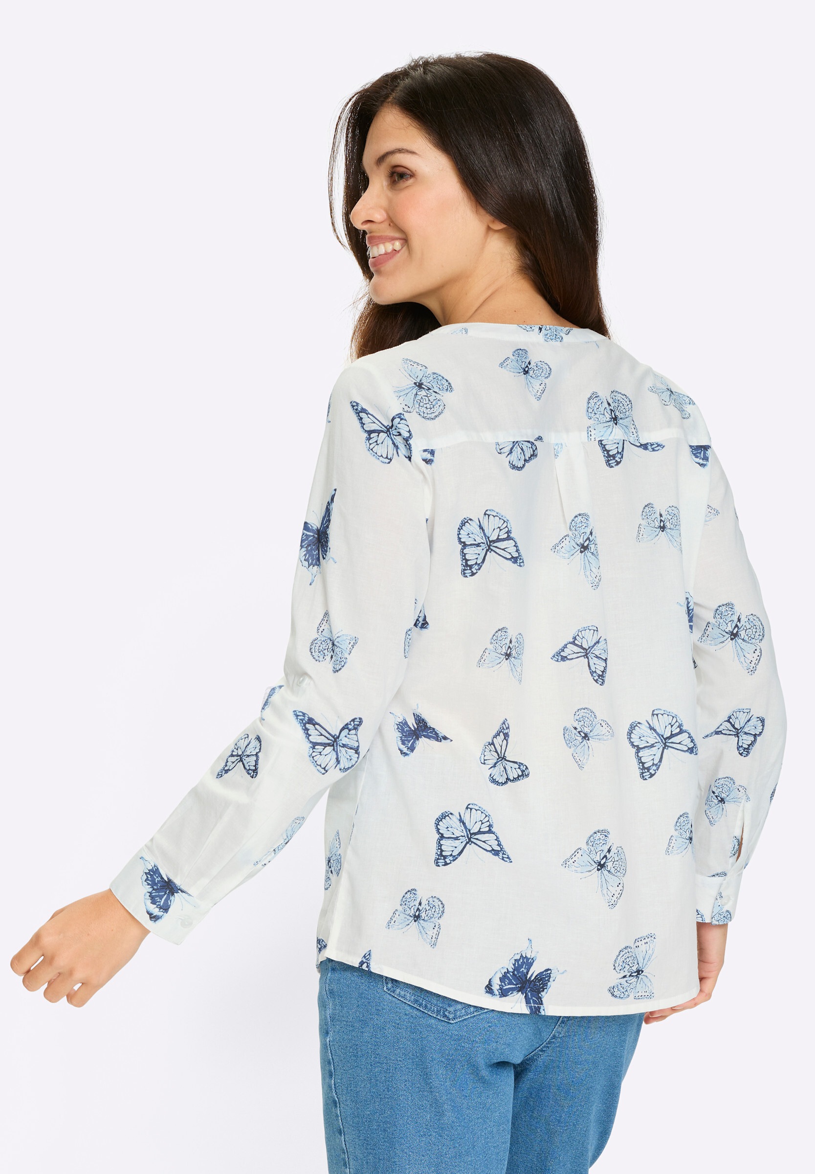 Sieh an! Klassische Bluse »Druckbluse Baumwollbluse mit Schmetterlings-Print«