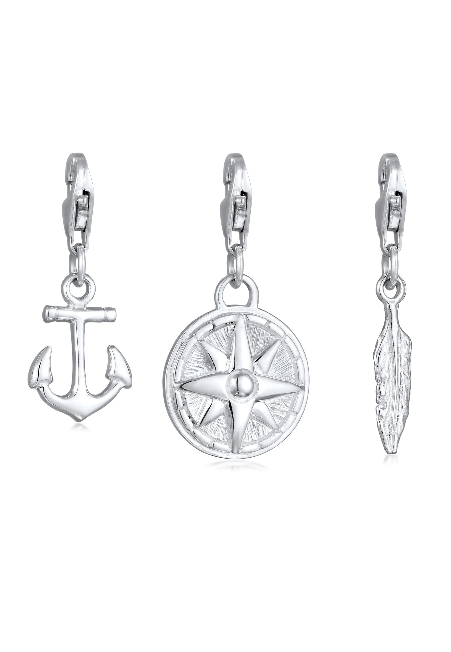 Kuzzoi Charm Anker »Charm Feder Anker Windrose 925 Sterling Silber«