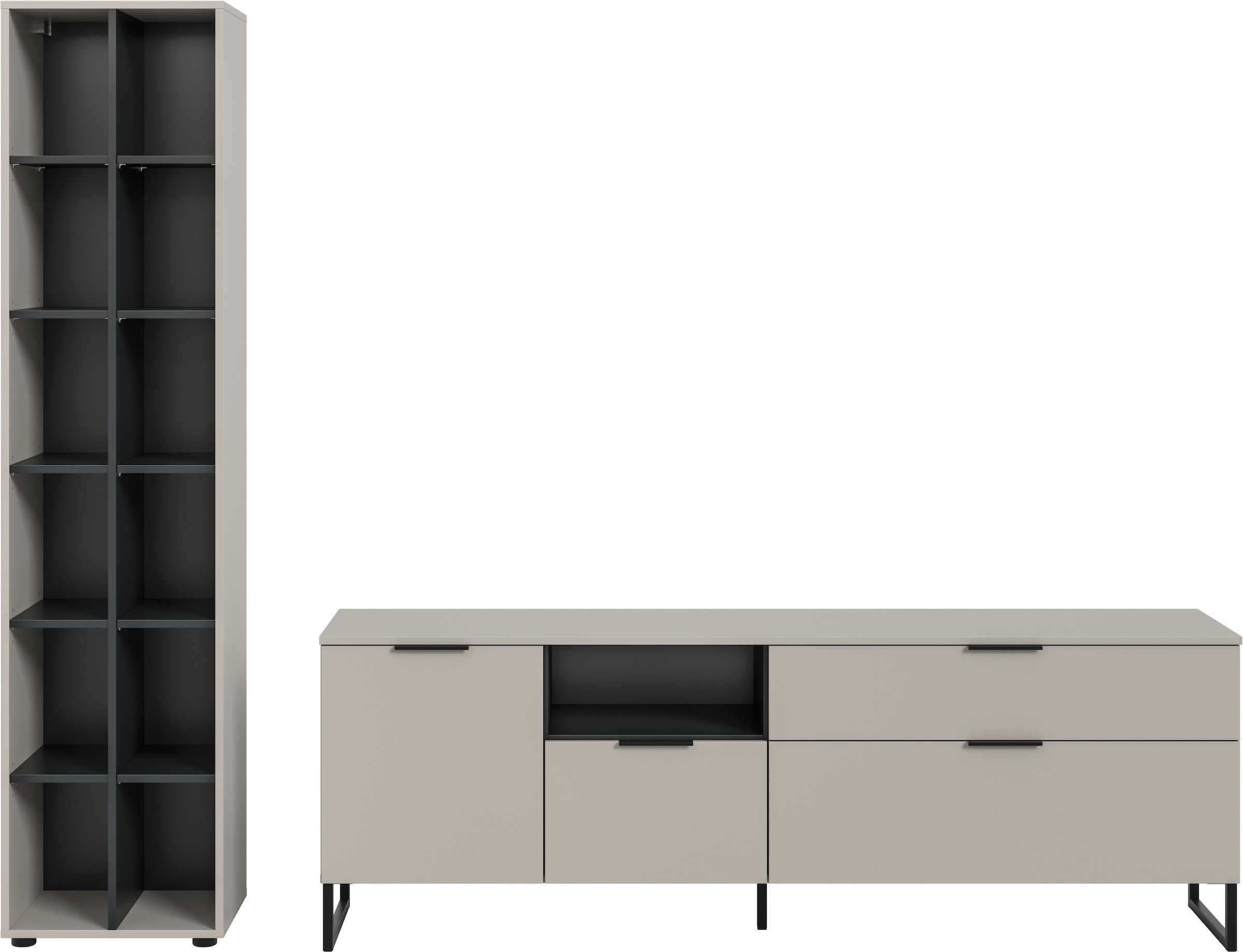 Home affaire Wohnwand »ADIO, Breite 245 cm, 2-teiliges Set, mit Metall-Kufenfüße« Set, bestehend aus: Standregal und Lowboard, 2 Stk. tlg.