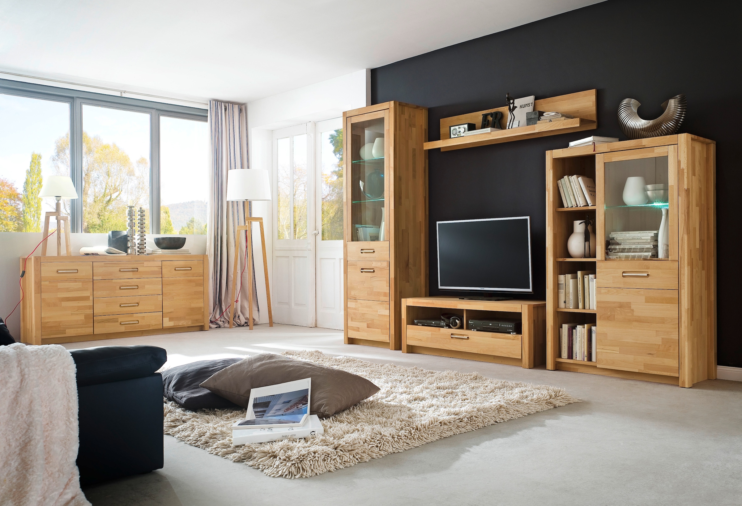 MCA living Lowboard »Fenja TV-Element, Kommode,TV-Möbel,Breite 125 cm«, (Set, 1 St., 1 Stück), Massivholz, 1 Schubkasten, 2 offene Fächer, maximale TV-Größe 50 Zoll