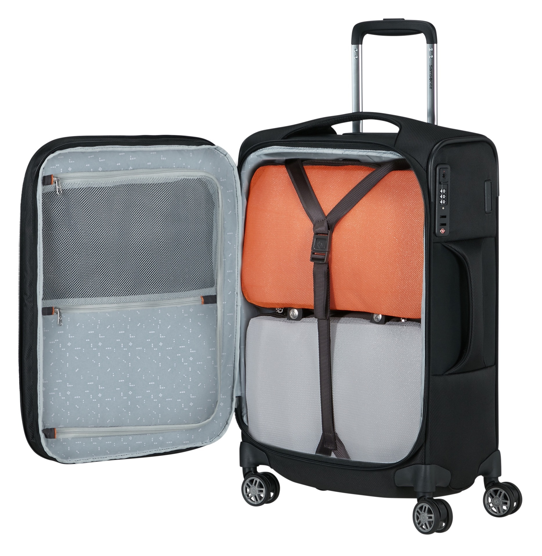Samsonite Weichgepäck-Trolley »RE-LITE, verschiedene Größen und Farben«, (Set, 2 St., mit 2 Packwürfeln), 4 Rollen, Reisekoffer TSA-Schloss Stickerbogen Volumenerweiterung Laptopfach